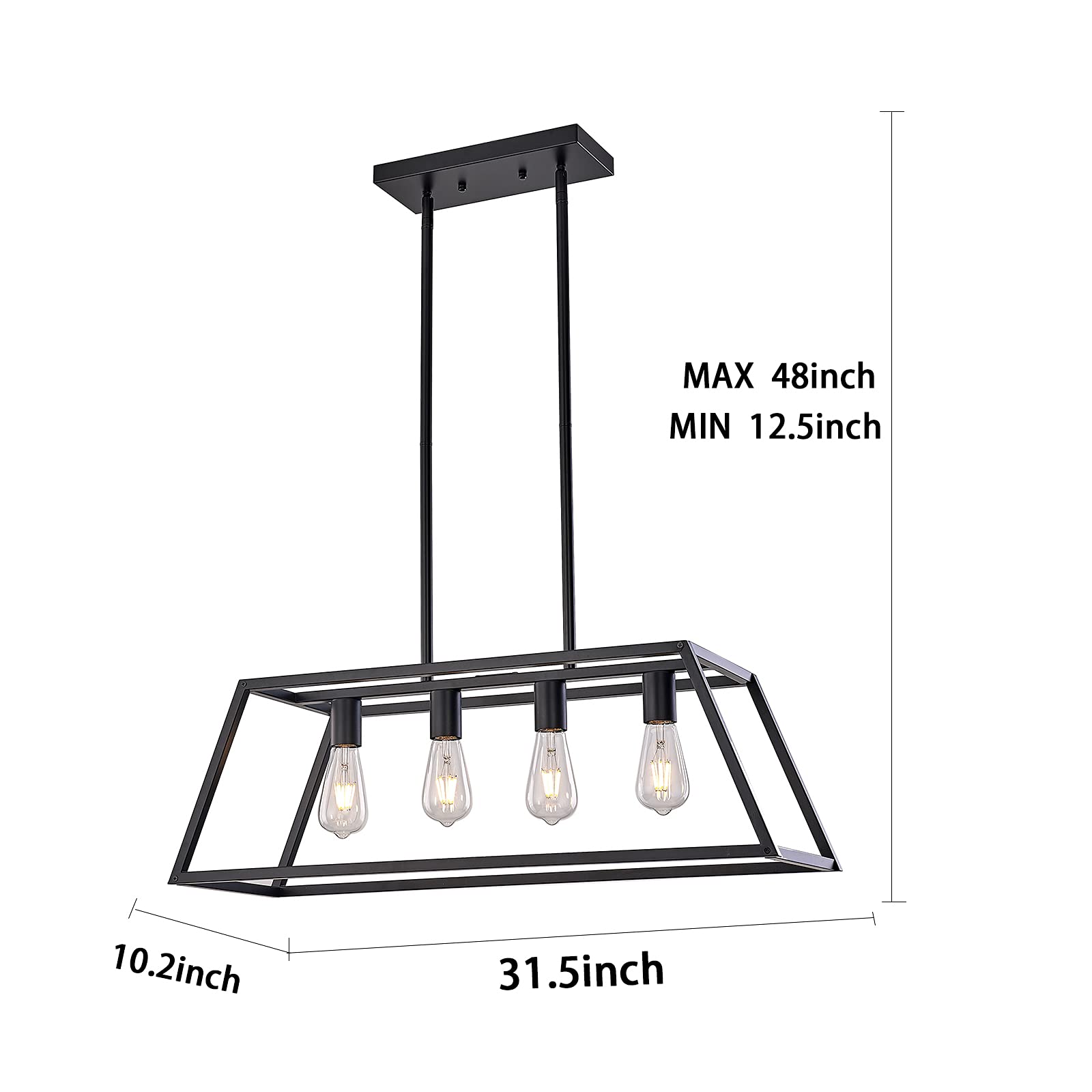 XILICON Modern 4-Light Black Linear Pendant Light - Farmhouse Kitchen Island Chandelier for Dining Room, Hanging Cage Lighting Fixture | Perfect for Farmhouse, Industrial & Contemporary Home Decor