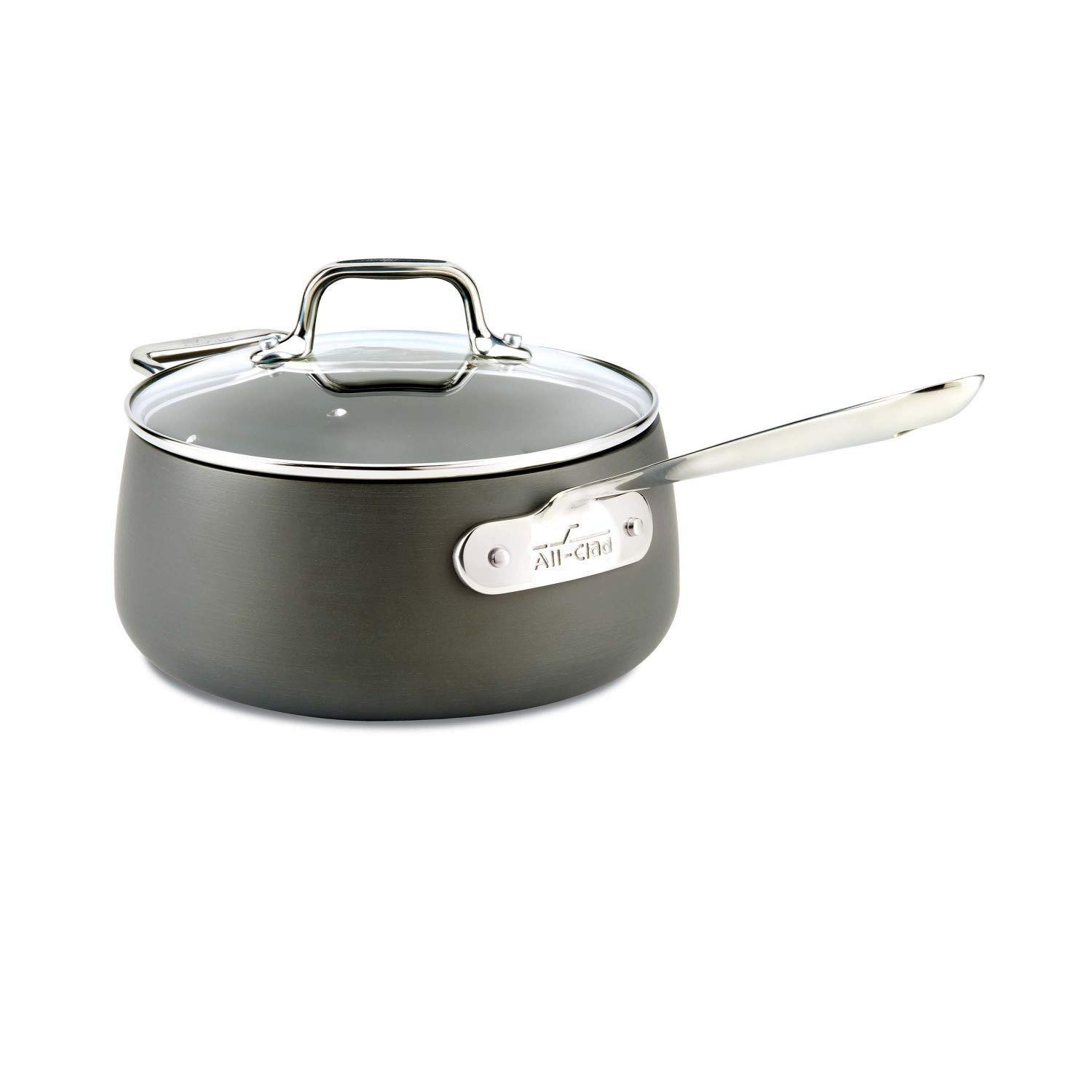 All-Clad HA1 Hard Anodized Nonstick Sauce Pan 3.5 Quart - Induction Compatible, Oven Safe Up to 350°F - Premium Black Cookware Set for Sauteing, Simmering & Sauce Making - Ideal for Home Chefs & Professional Kitchens