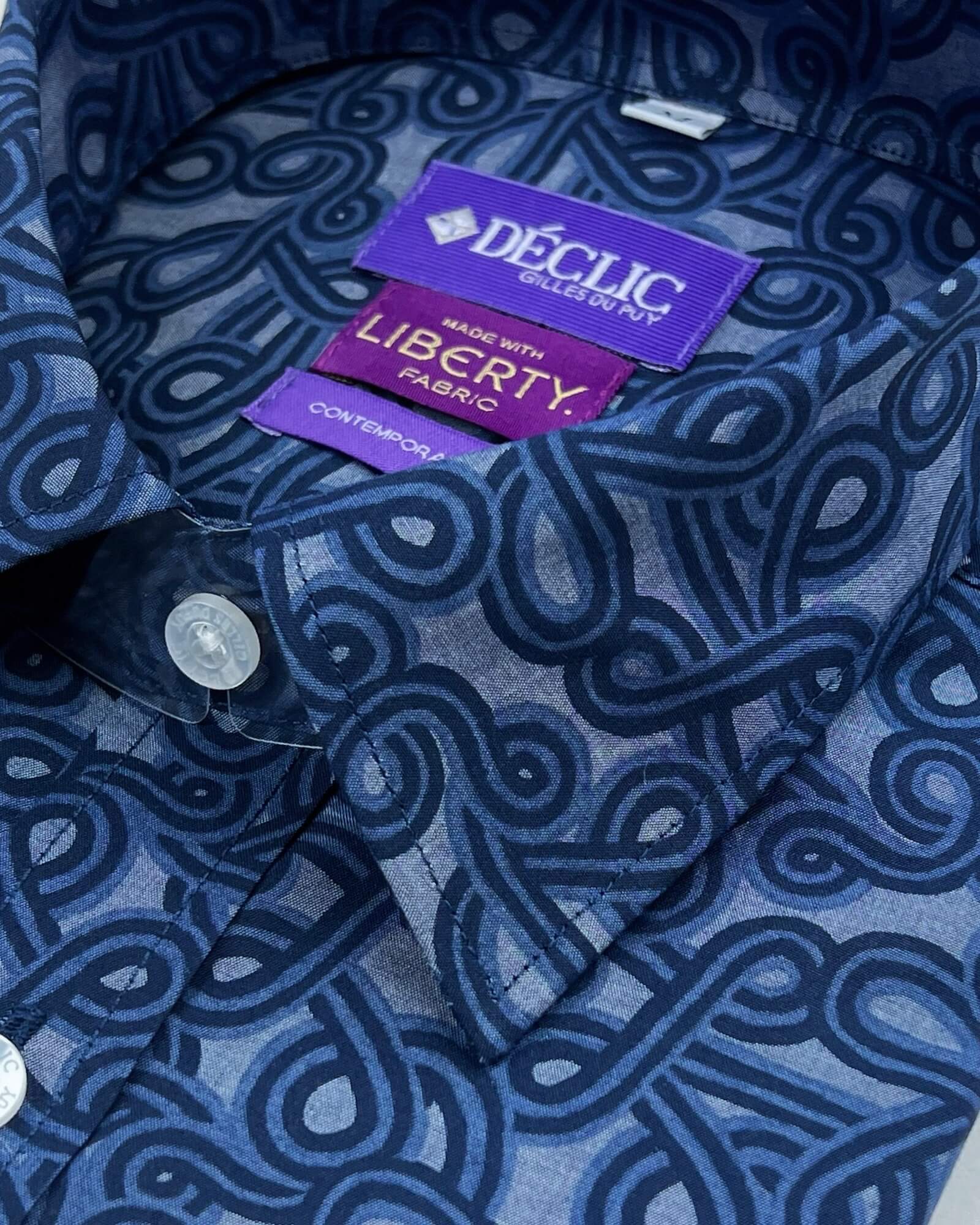 DÉCLIC Liberty Brady Loop Print Shirt for Men - Navy Blue Casual Button Down Shirt - Perfect for Office, Date Night & Weekend Outings