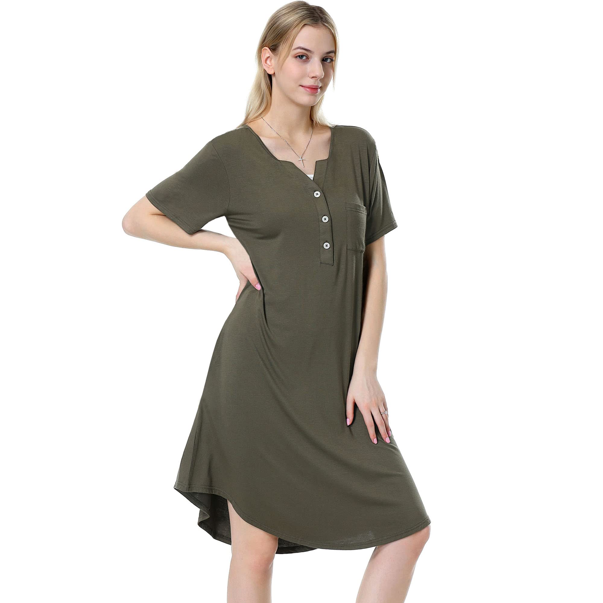 Owlivia Women's Short Sleeve Nursing Nightgown - V-Neck Maternity Sleep Dress & Boyfriend Nightshirt (Sizes S-XXL) | Comfortable Breastfeeding Pajamas for New Moms, Postpartum & Hospital Stay