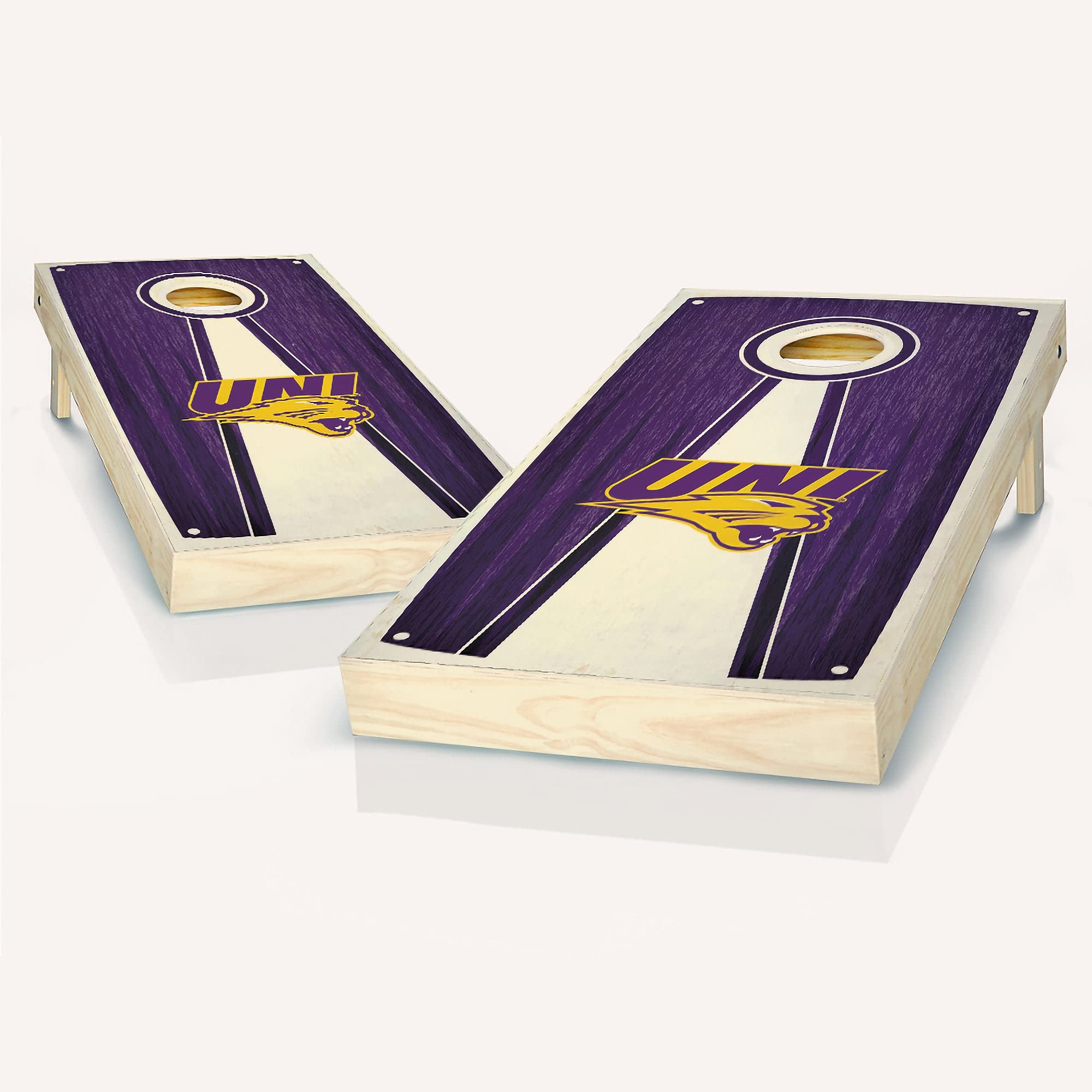 Premium Northern Iowa Pyramid Cornhole Game Set - 2 Wooden Boards & 8 Bean Bags for Outdoor Fun | Backyard Games, Tailgating, BBQ Parties, and Family Gatherings