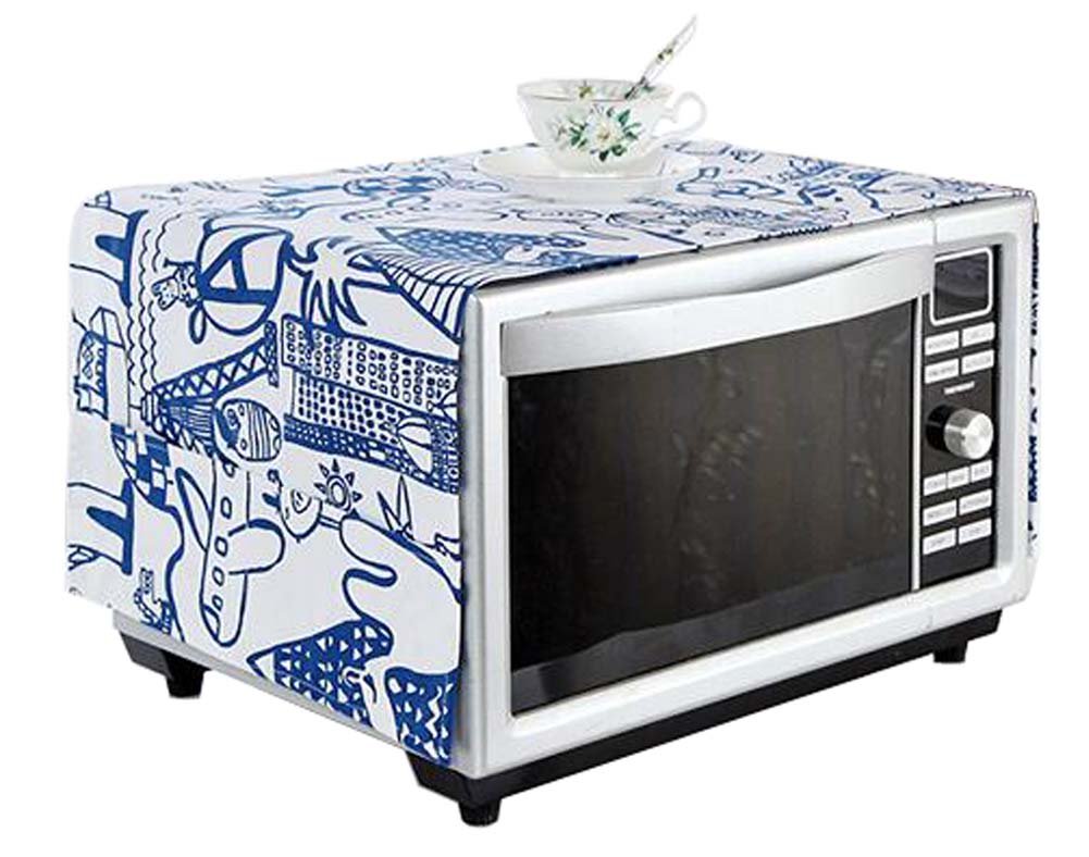 Stylish Blue Microwave Oven Cover with Pockets - Dustproof Kitchen Appliance Protector for Rustic Farmhouse Decor | Perfect for Countryside Homes & Cozy Kitchens