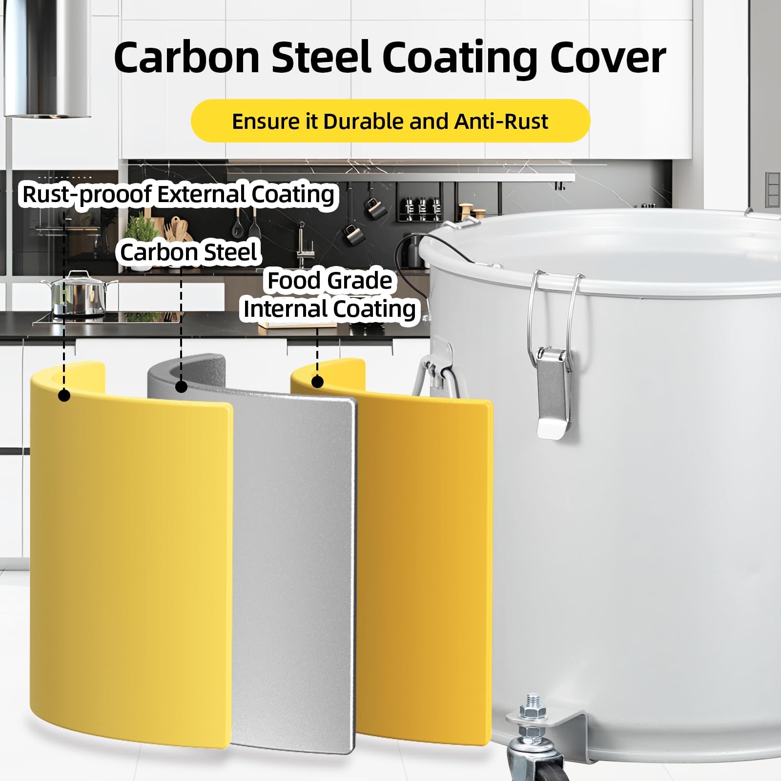 8 Gallon Fryer Grease Bucket - Coated Carbon Steel Oil Filter Pot with Caster Wheels, Lid Lock Clip & Nylon Filter Bag - Safe Oil Disposal & Transport Container for Restaurants, Food Trucks & Commercial Kitchens