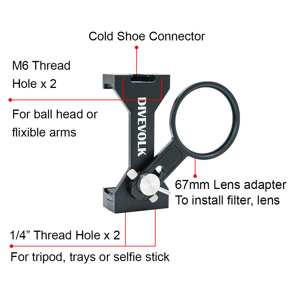 Divevolk SeaTouch 4 Max Plus Underwater Camera Expansion Clamp with 67mm Adapter Arm - Perfect for Scuba Diving, Snorkeling & Marine Photography