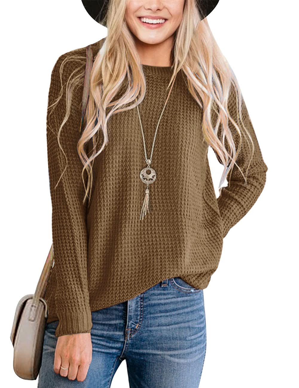 TECREW Women's Waffle Knit Pullover Sweater - Soft Long Sleeve Casual Jumper Top for Fall & Winter | Cozy Office Wear, Weekend Outfits, Layering Essential