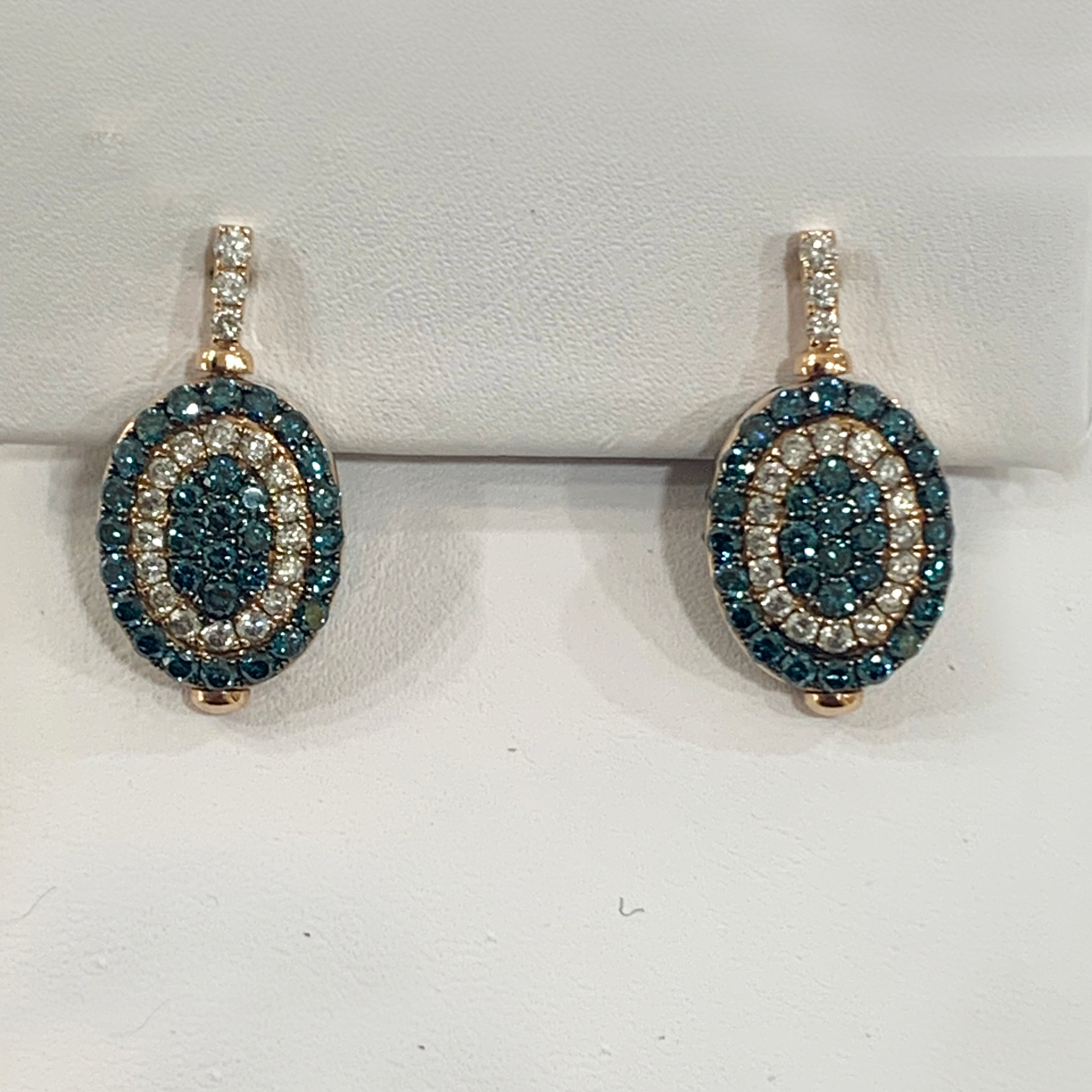 14K Rose Gold Blue & Brown Diamond Flip Earrings for Women - Elegant Dangle Hoop Earrings for Party, Wedding & Everyday Wear