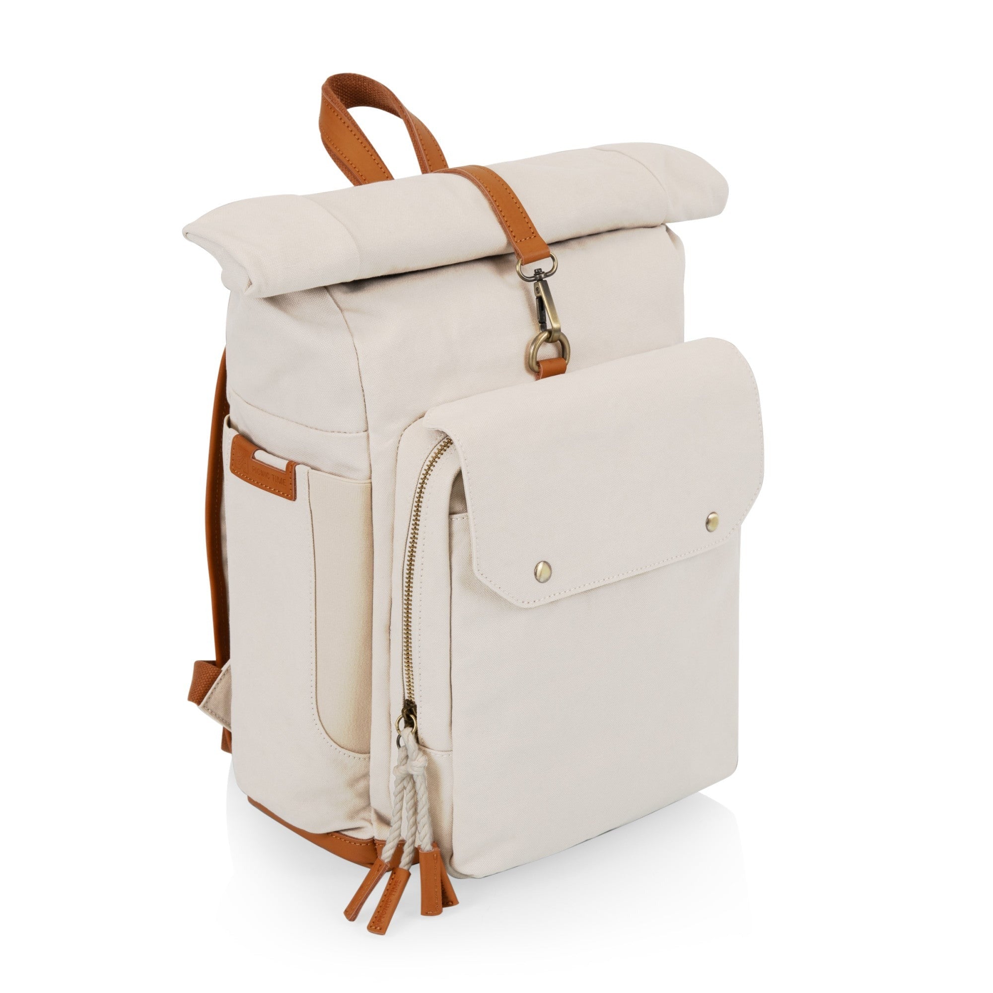 Picnic Time Carmel Roll Top Insulated Rucksack - Waterproof Canvas Backpack for Hiking, Camping & Outdoor Adventures (Tan)