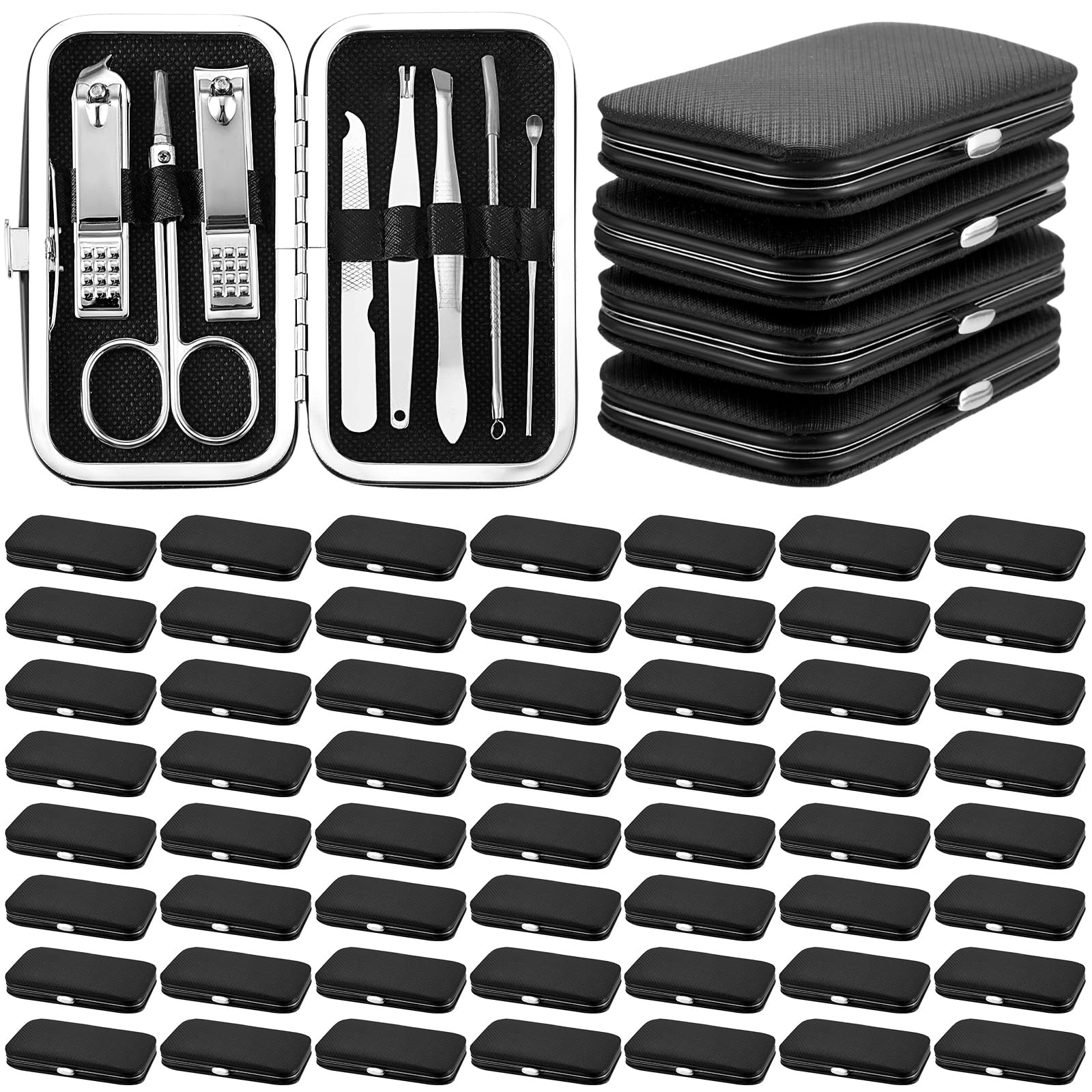 Lasnten 100 Bulk Nail Clipper Set - Professional Stainless Steel Manicure & Pedicure Kit with Travel Case - 8-in-1 Grooming Tools for Men, Women & Family (Black) - Perfect for Home, Travel & Salon Use