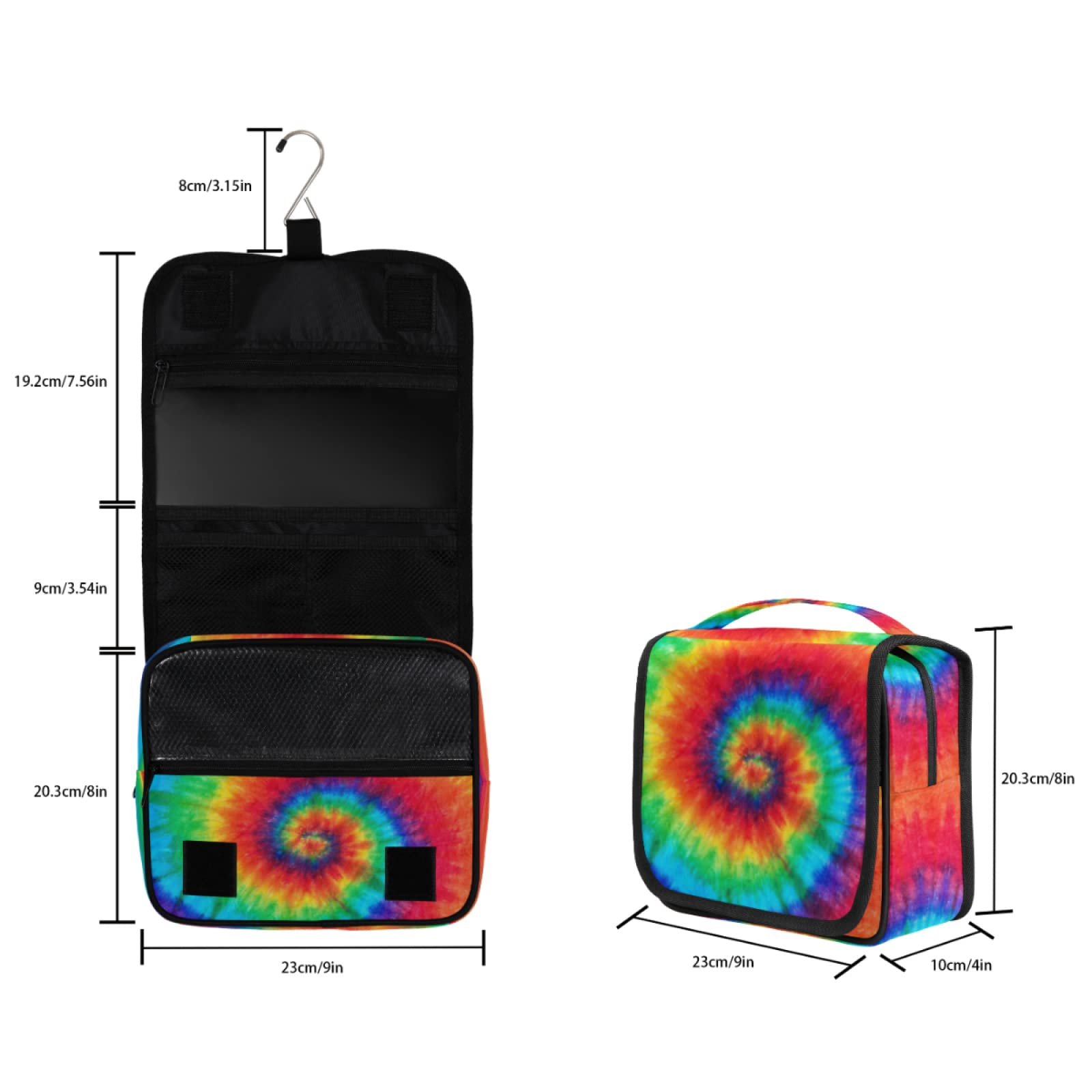 Waterproof Hanging Toiletry Bag for Women & Men - Rainbow Tie Dye Cosmetic Travel Organizer with Hooks | Perfect for Camping, Gym, Beach Trips & Airplane Carry-On