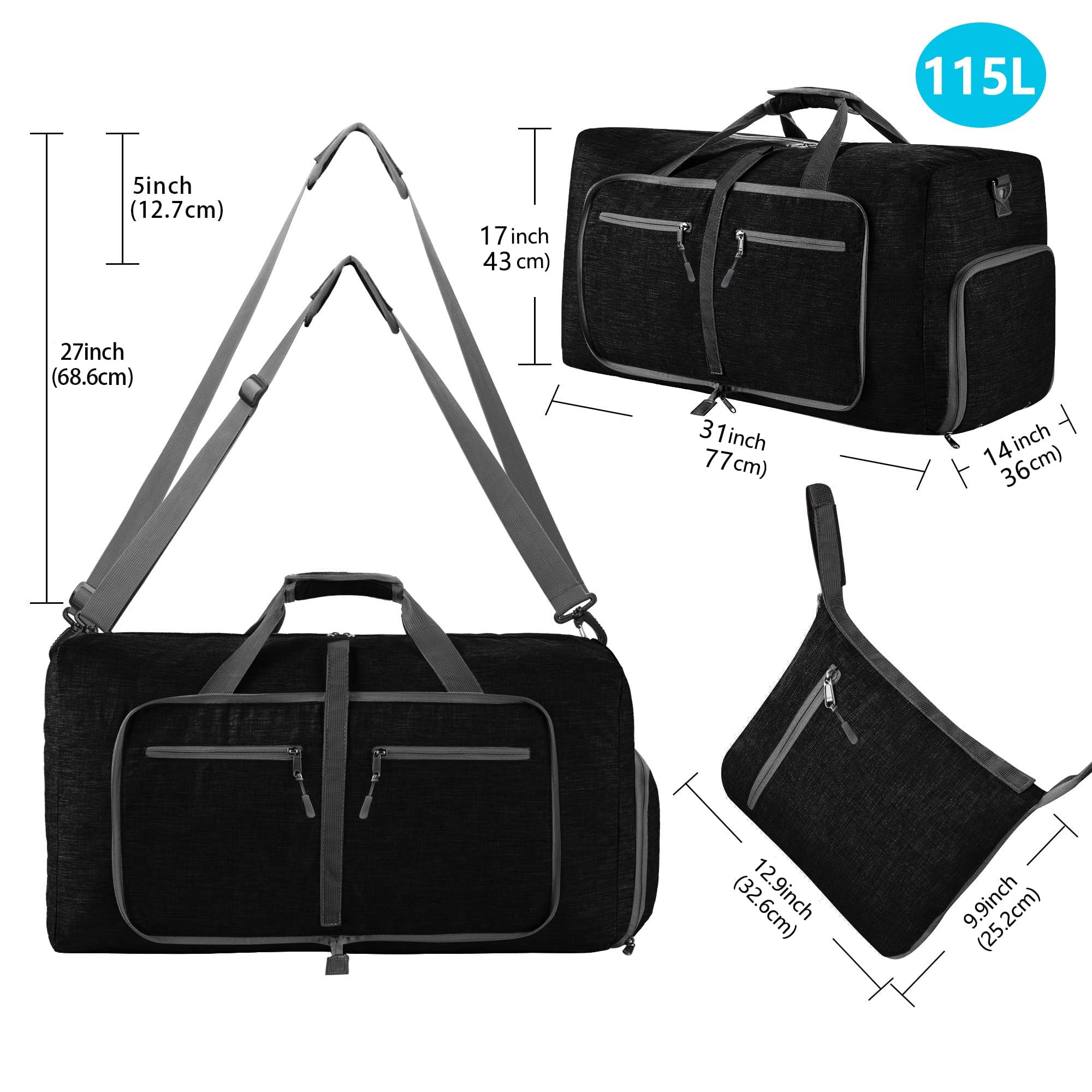 Vomgomfom Travel Duffle Bag for Men & Women - 65L/85L/115L Foldable Gym Bag with Shoe Compartment | Water-Resistant Overnight Bag for Travel, Sports, Gym & Weekend Getaways