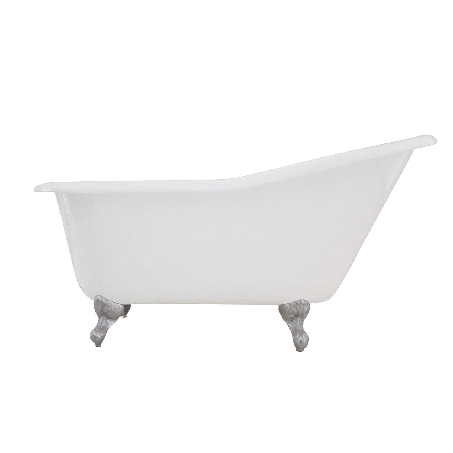 Aqua Eden 60 Inch White Cast Iron Clawfoot Bathtub - Vintage Oval Single Slipper Tub with Polished Chrome Feet (No Faucet Holes) | Perfect for Master Bathroom, Spa Retreat & Luxury Home Renovation