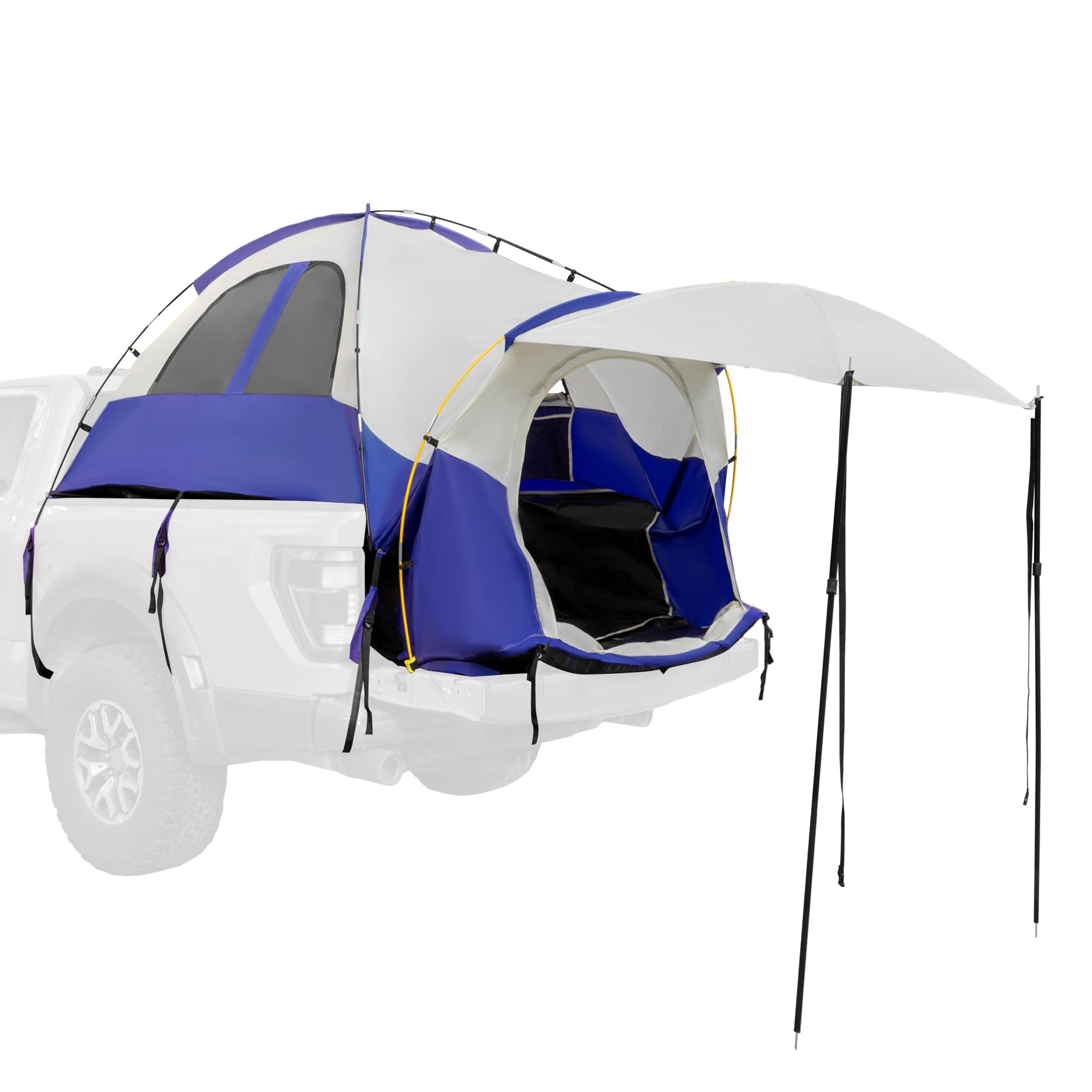 uxcell Waterproof P3000mm 6.4-6.7 FT Pickup Truck Tent - 2-Person Double Layer Truck Bed Camping Tent with Expandable Awning, Rainfly & Storage Bag - Perfect for Outdoor Adventures, Road Trips & Off-Grid Camping