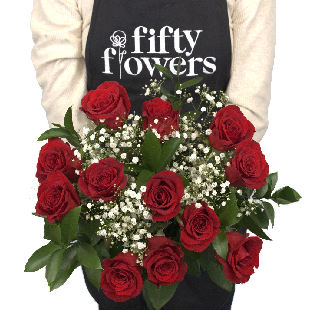 12 Long Stem Red Roses Bouquet - Fresh Valentine's Day Flowers Gift for Her, Anniversary, Wedding, Romantic Date Night Decor