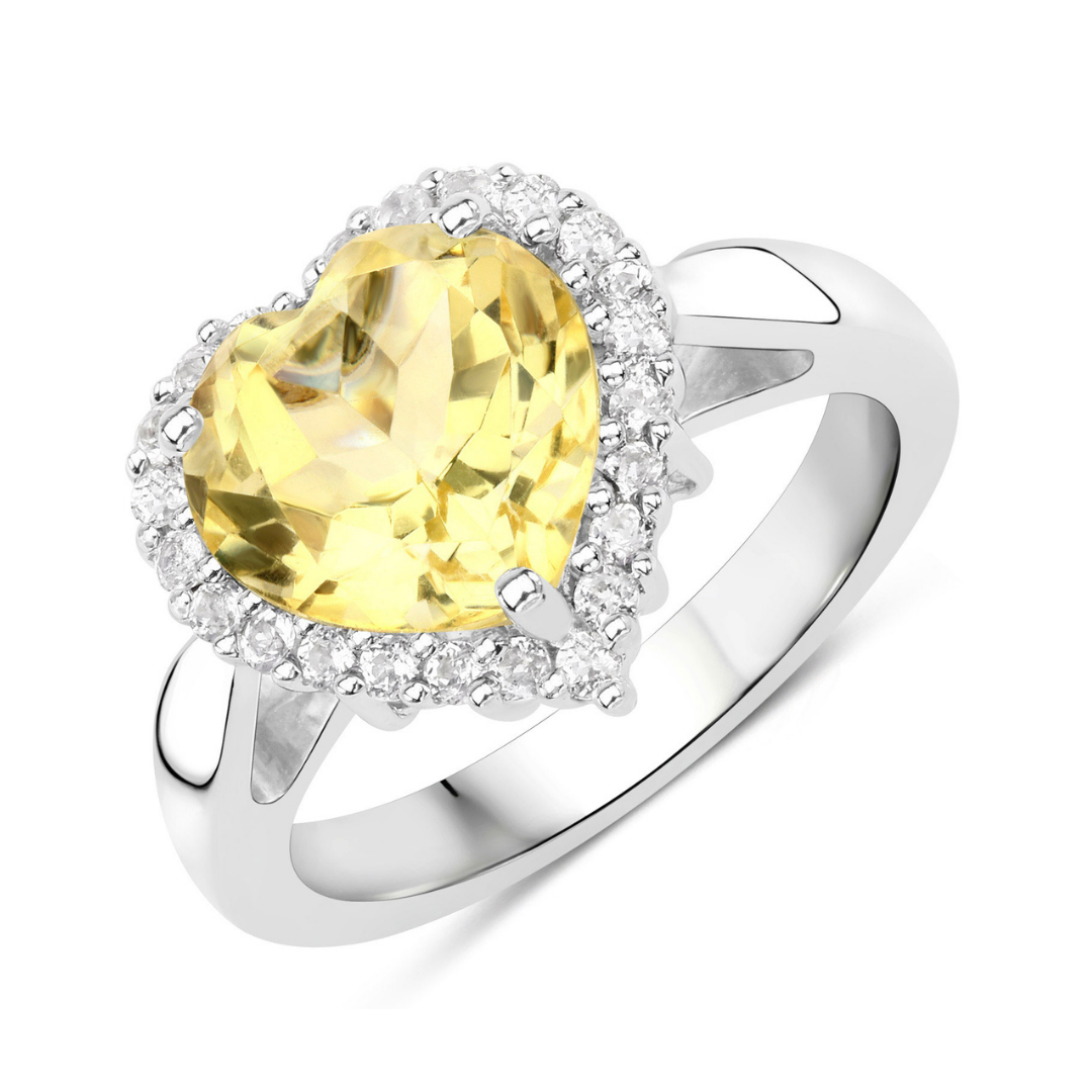 Genuine Citrine Heart Halo Ring - 14K Gold Plated Gemstone Jewelry for Women, Perfect for Valentine's Day Gifts, Anniversary & Romantic Occasions