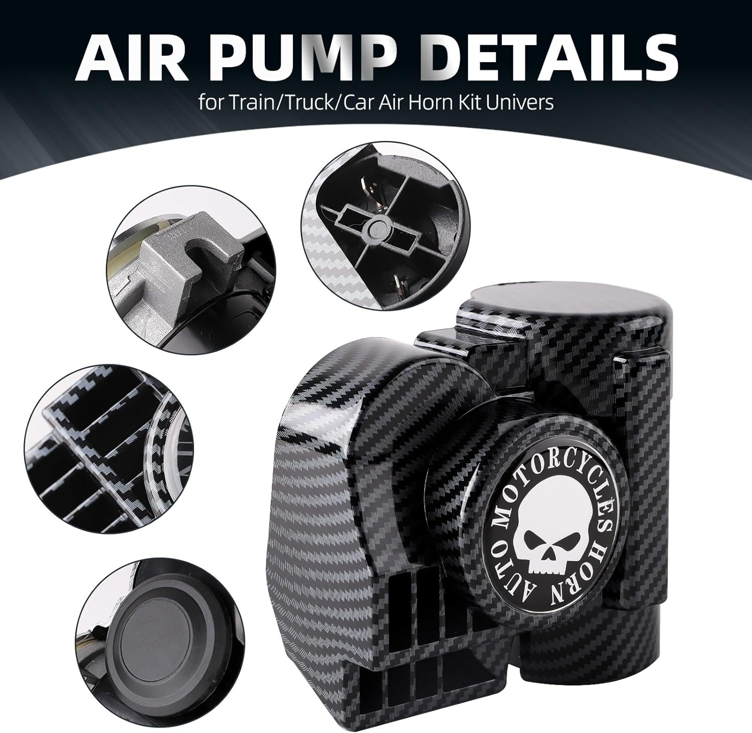 Loud Carbon Fiber Motorcycle Air Horn - 12V High Performance Dual Tone for Harley, Cruiser & Touring Bikes - Perfect for Highway Safety & Group Riding
