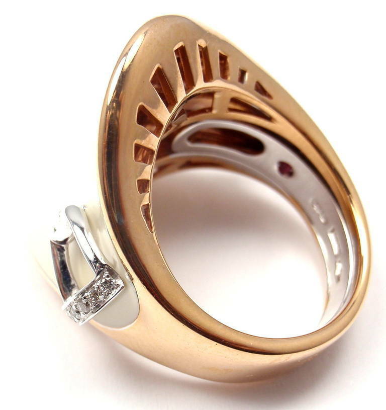 Authentic Roberto Coin 18k Rose Gold Saddle Stirrup Diamond Enamel Ring for Women - Elegant Jewelry Gift for Wedding, Anniversary & Special Occasions