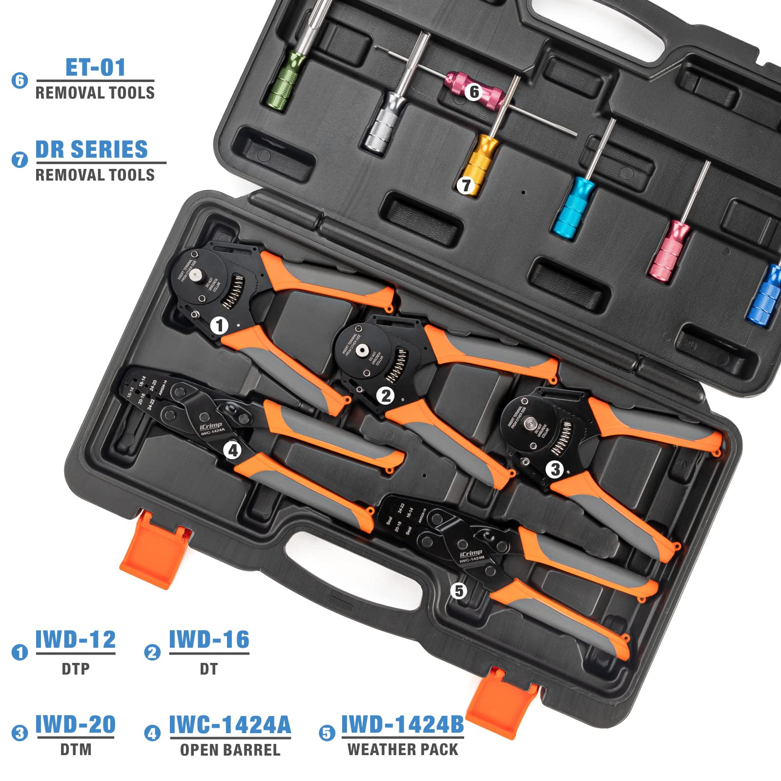 Premium iCrimp Deutsch Crimper Kit & DT Connector Kit with Stamped Contacts - Professional Automotive Electrical Wiring Tool Set for Truck, Trailer, and Heavy Equipment Repairs