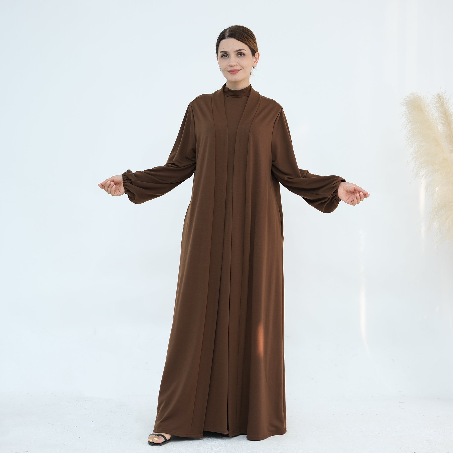 Jojo 3-Piece Modal Abaya Set - Soft & Comfortable Prayer Dress for Women - Brown | Perfect for Prayer, Mosque, and Special Occasions