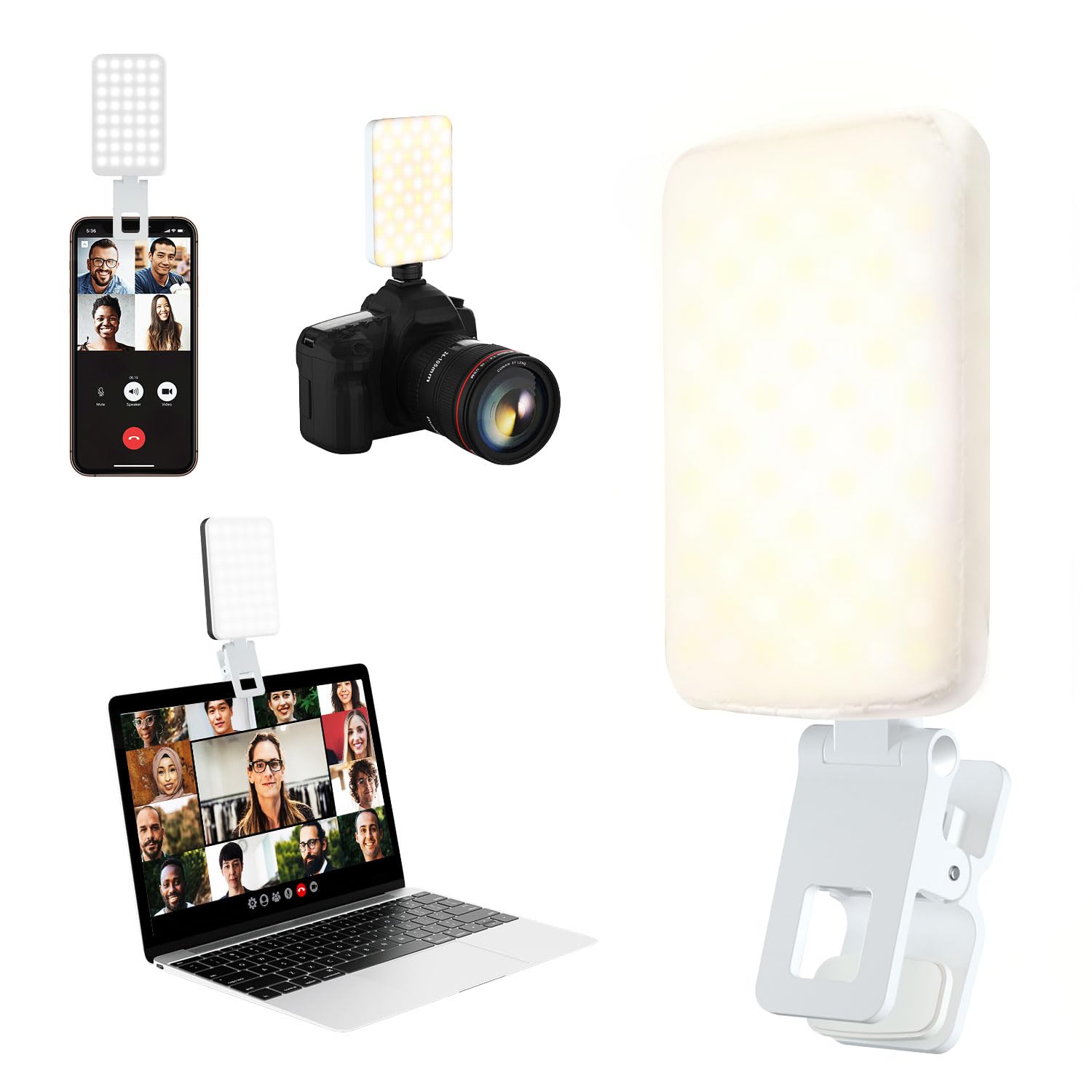 80 LED Rechargeable Selfie Light with Diffuser - Portable Phone & Laptop Lighting for Video Conference, TikTok Recording, Makeup - Compatible with Camera Tripod | Perfect for Content Creators, Live Streaming & Home Office