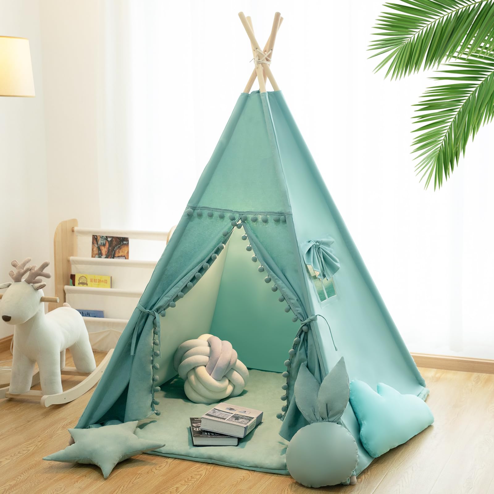 Kids Teepee Tent with Mat & Star Lights - Portable Indoor/Outdoor Playhouse for Camping & Playtime