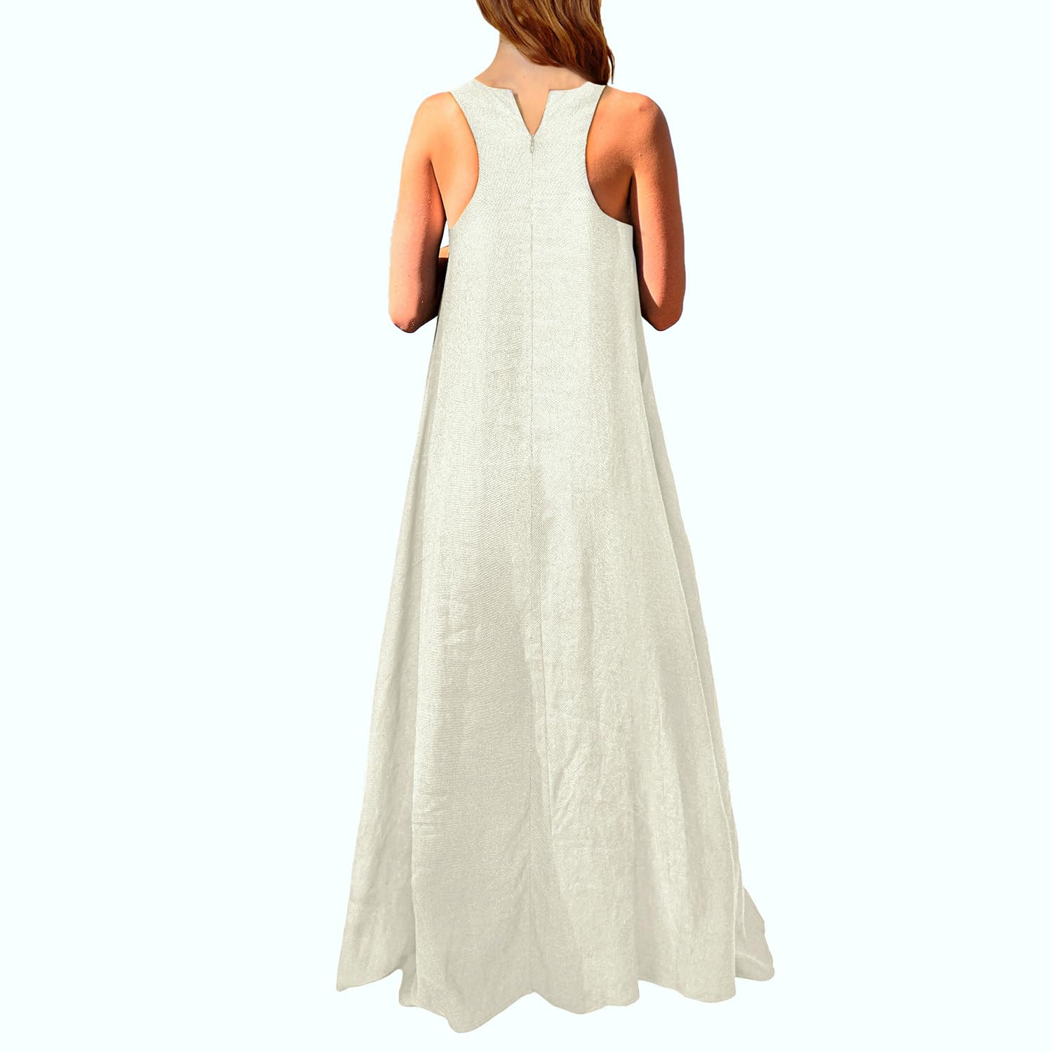 Mingyuezai Women's Sleeveless Linen Maxi Dress - Casual Summer Long Dress with Pockets for Beach, Vacation & Outdoor Activities