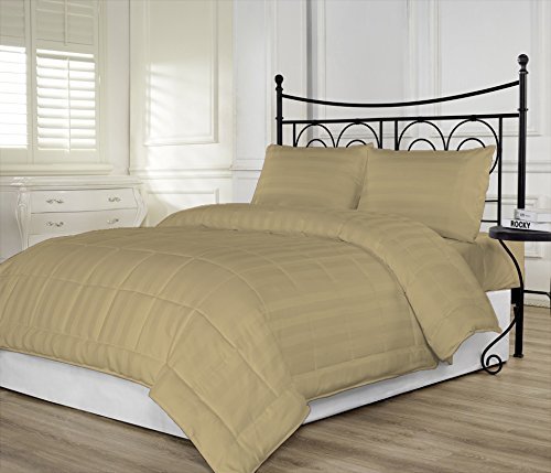Premium 650 Thread Count Egyptian Cotton Comforter - 1pc Box Stitched Design with 100 GSM Microfiber Fill - Queen/Olympic Queen Size (86
