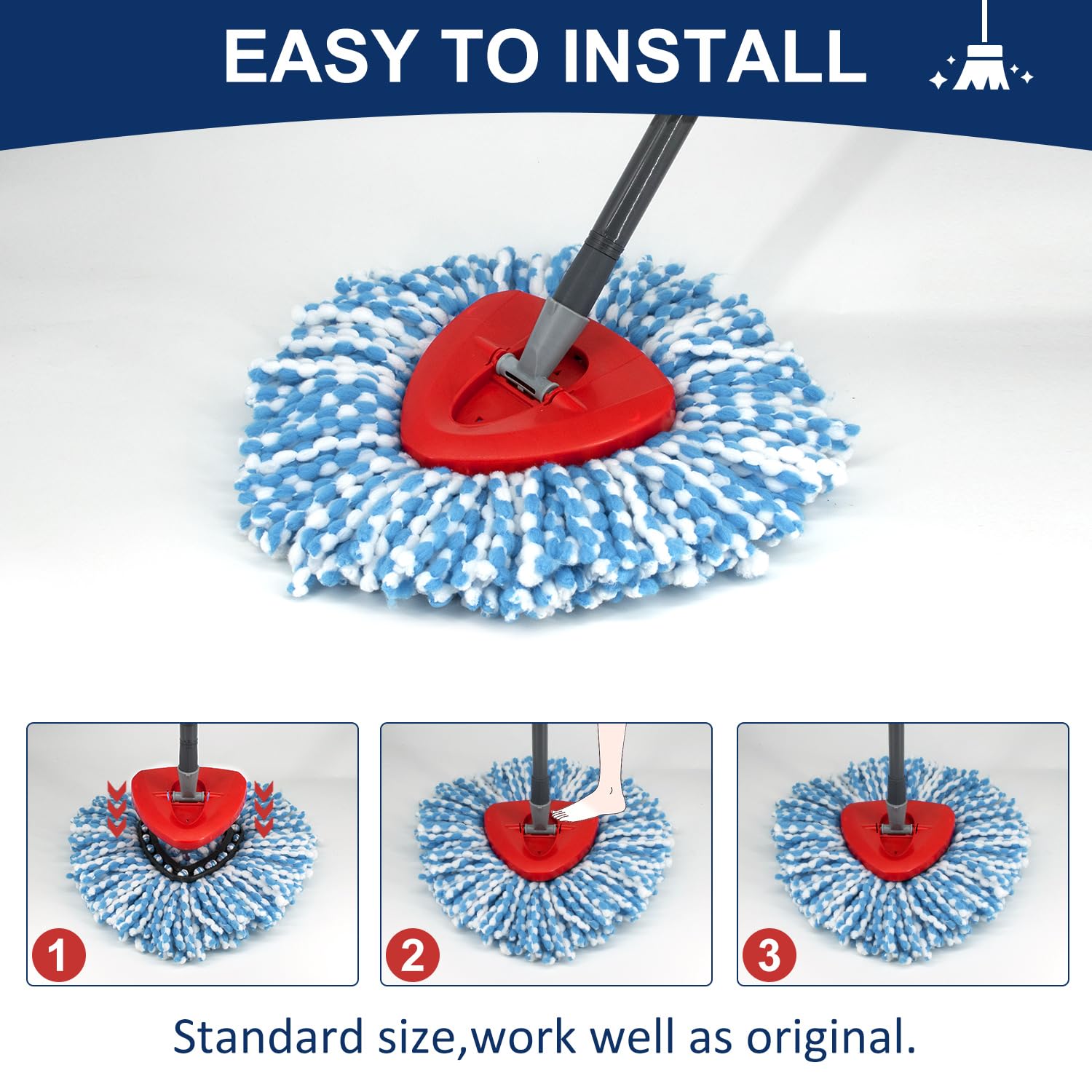 Oceda EasyWring Spin Mop Replacement Head - Compatible with 1-Tank System Mop, Rotating Triangle Mop Head Cover & Plastic Base Accessories | Perfect for Kitchen, Bathroom & Hard Floor Cleaning