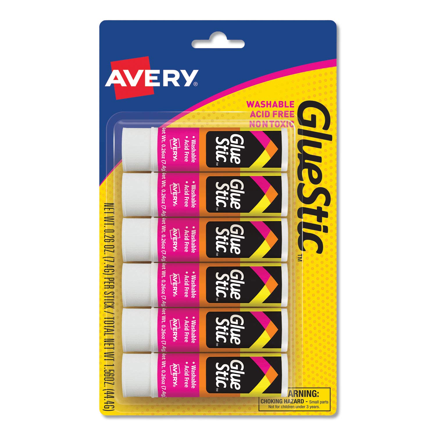 Avery 98095 Permanent Glue Sticks, White, 0.26 oz, 6-Pack - Strong Adhesive for Crafts, School Projects & Office Use