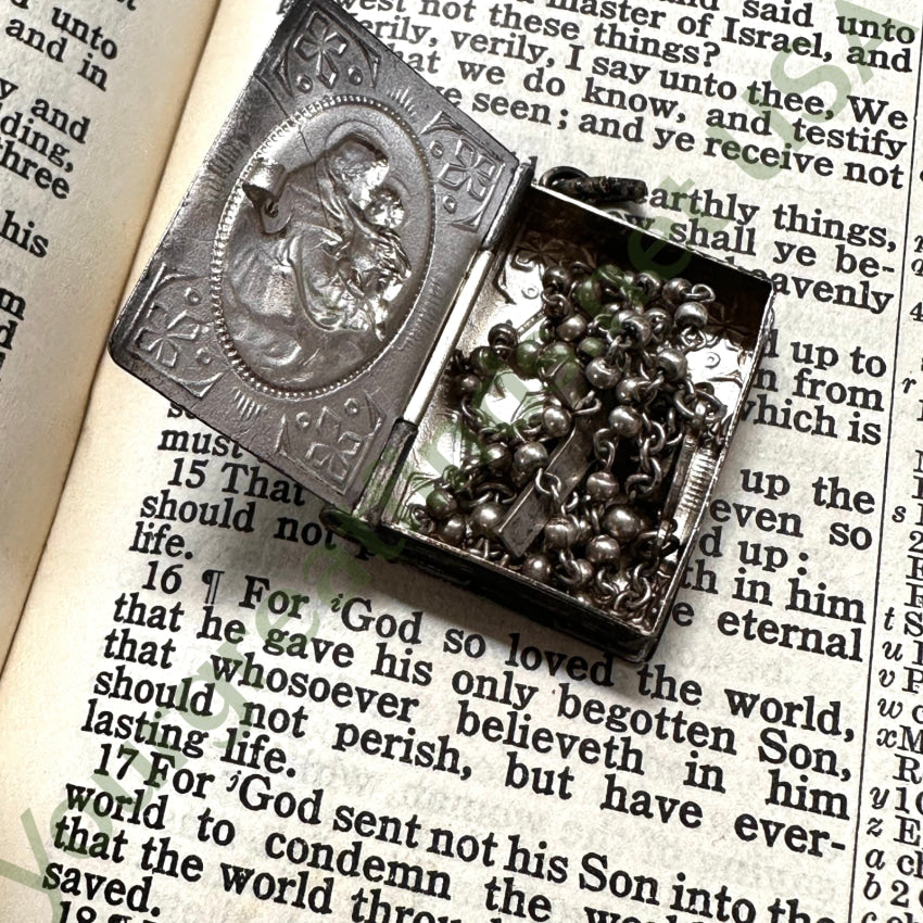 Vintage Mexican Alpaca Silver Bible Rosary Case Pendant - Religious Jewelry for Prayer & Protection - Perfect for Church, Gifts & Spiritual Occasions