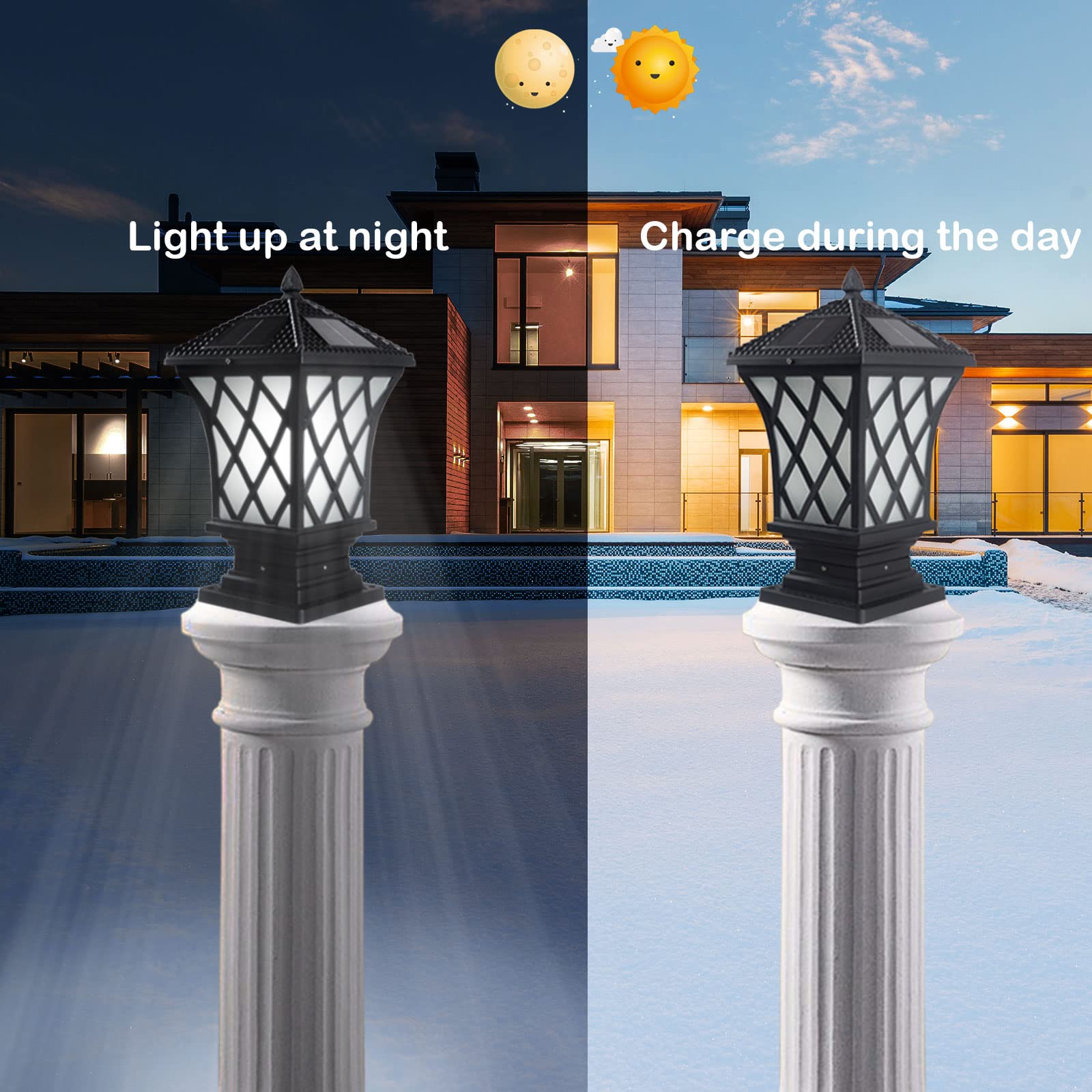 Kendal Large Outdoor Solar LED Lamp Post Light - Water-Resistant Solar Powered Pillar Light for Garden, Pathway, Driveway (2-Pack) - Perfect for Landscape Lighting & Nighttime Safety