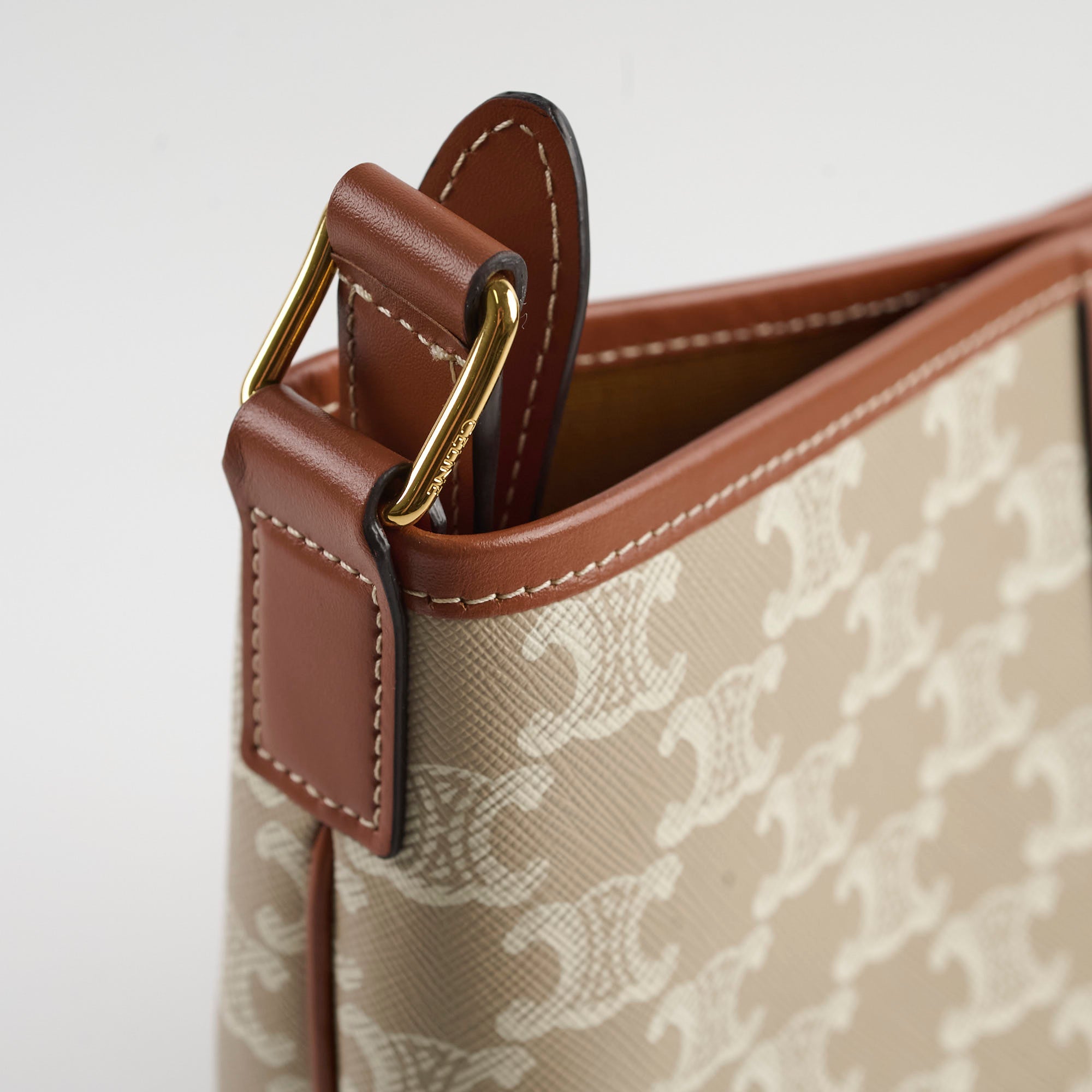 Celine Small Bucket Bag in Triomphe Canvas - Tan & White Crossbody Shoulder Bag for Women | Perfect for Work, Travel & Everyday Use