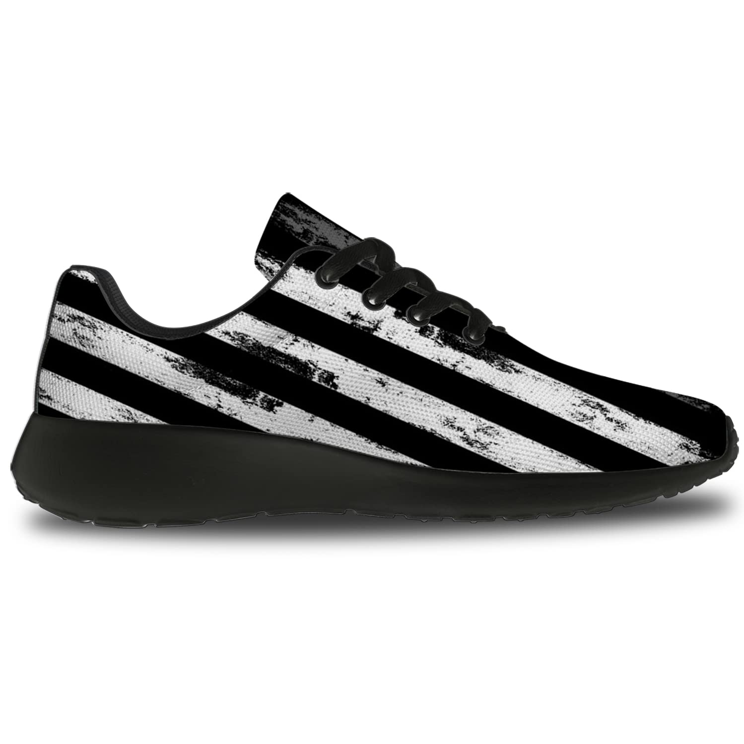 Patriotic American Flag Print Running Shoes for Men & Women - Thin Gray Line Walking Tennis Sneakers - Size 10 Men/11.5 Women in Black - Perfect for Jogging, Gym Workouts & Patriotic Events