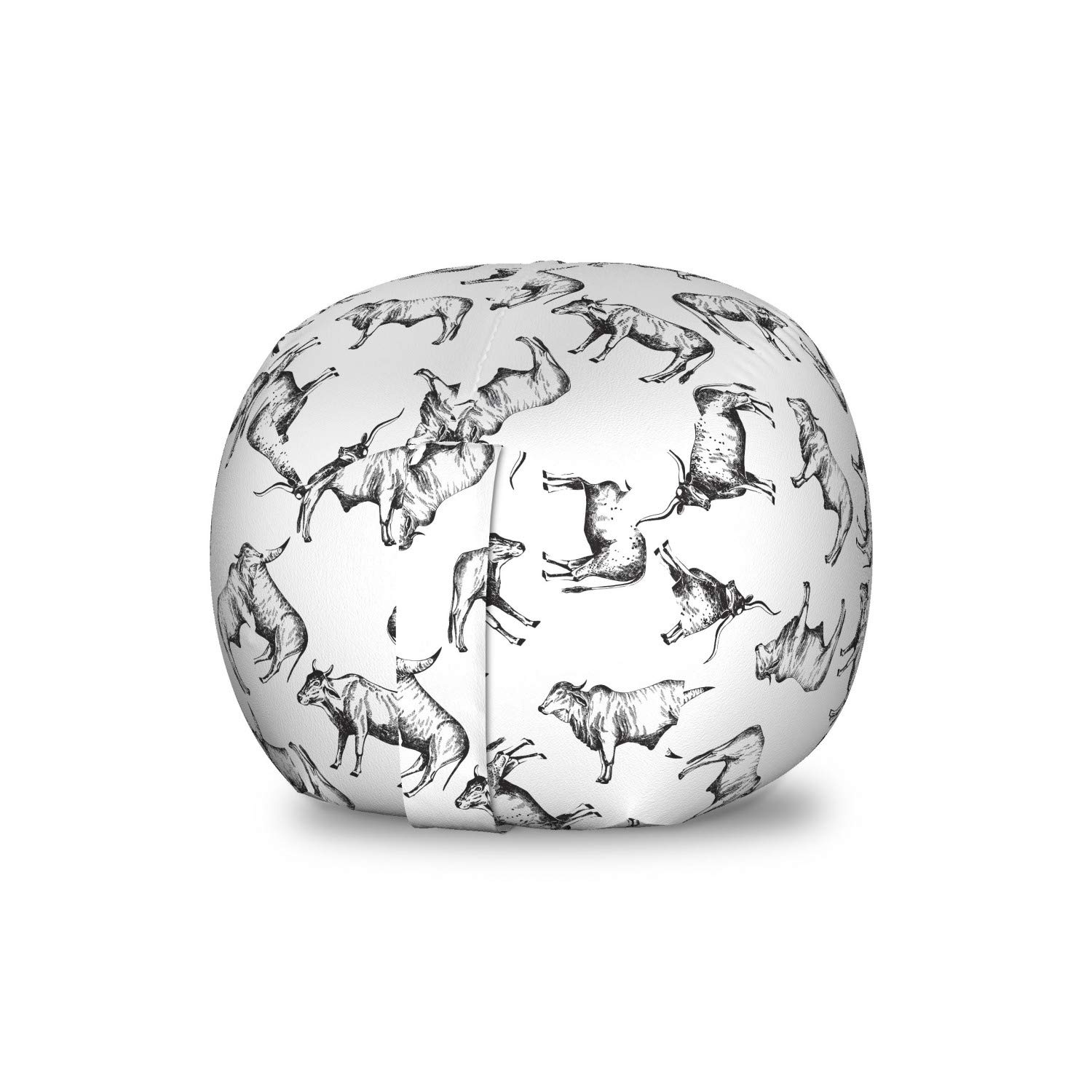 Ambesonne Animal Print Storage Toy Bag Chair - Monochrome Sketch Drawing Pattern of Various Cattle Breeds, Washable Stuffed Animal Organizer, Small Size Black & White - Perfect for Kids' Room, Nursery, or Playroom Organization