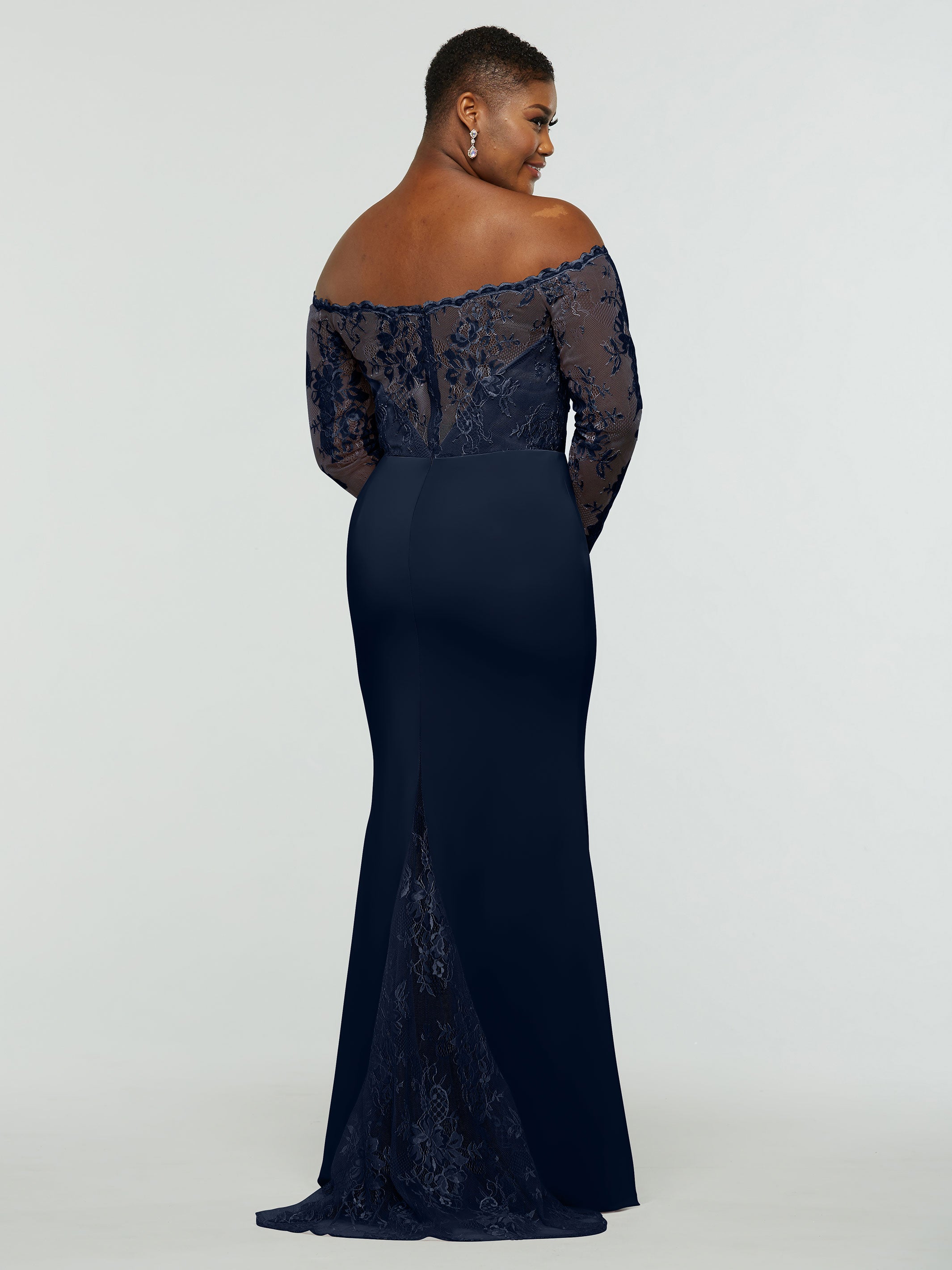 Elegant 80191 Chiffon & Lace Mermaid Bridesmaid Dress with Off-the-Shoulder Long Sleeves - Perfect for Weddings, Formal Events & Evening Parties