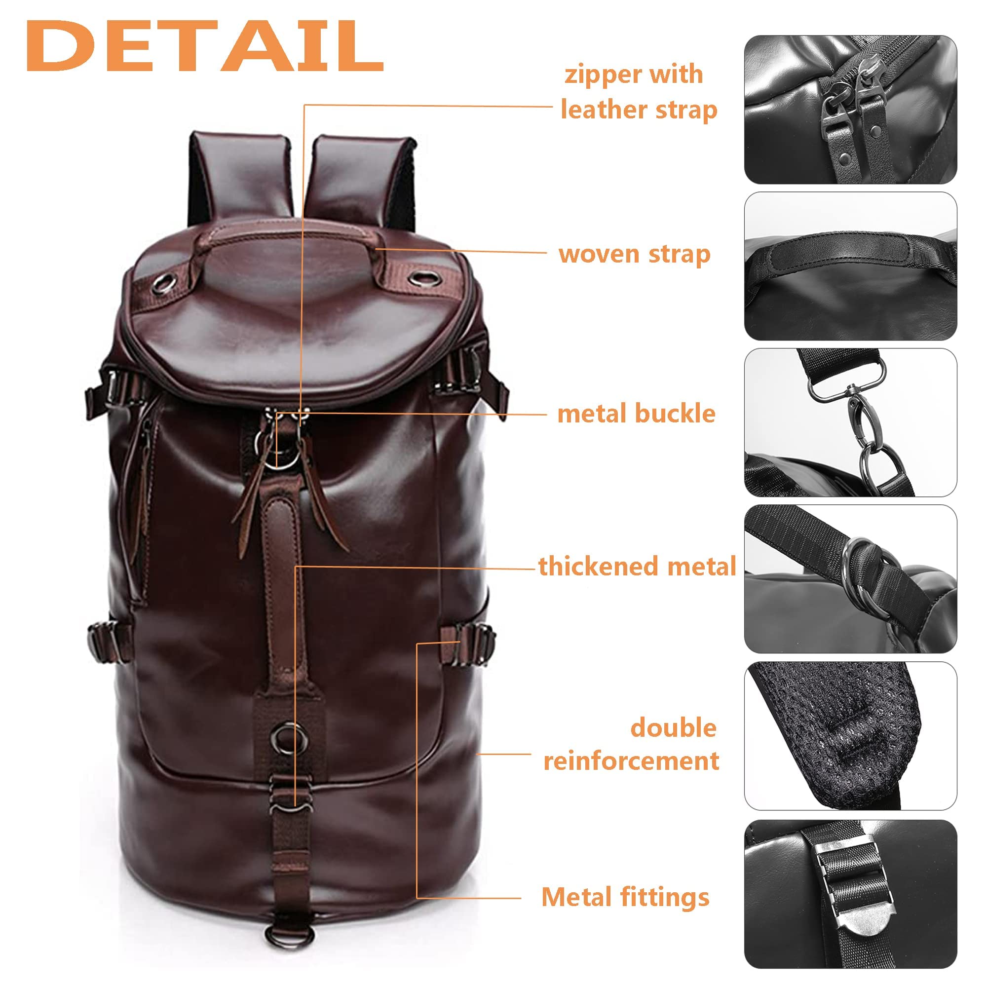 Premium Leather Travel Duffel Bag for Men - Waterproof Laptop Backpack & Airplane Carry-On - Convertible Business Bag (Handbag/Shoulder Bag/Backpack) - Ideal for Business Trips, Gym & Weekend Getaways