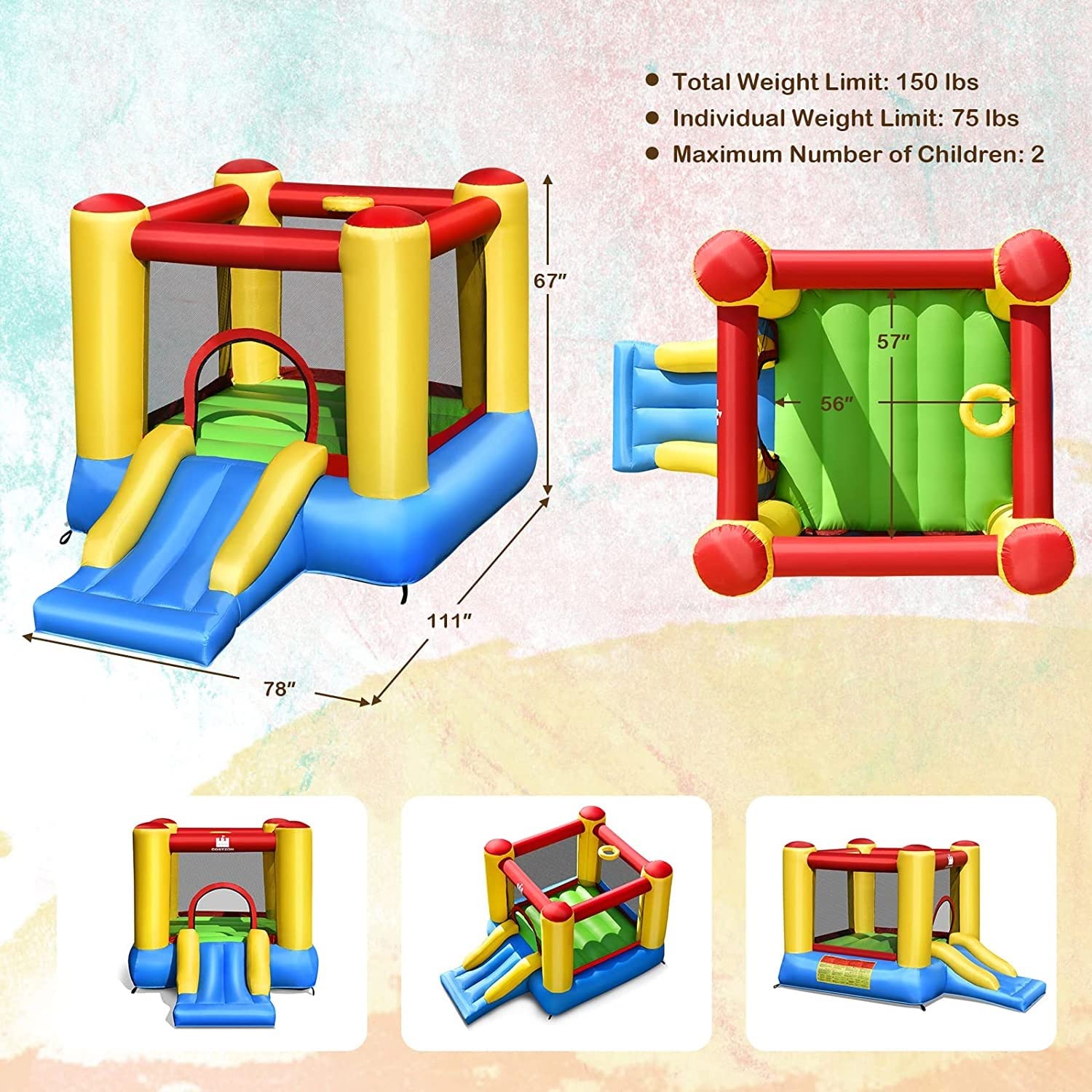 BOUNTECH Inflatable Bounce House for Kids - Heavy Duty Jumping Castle with Slide & 480W Blower - Indoor/Outdoor Party Bouncer for Toddlers - Perfect for Birthday Parties, Backyard Fun & Summer Gatherings