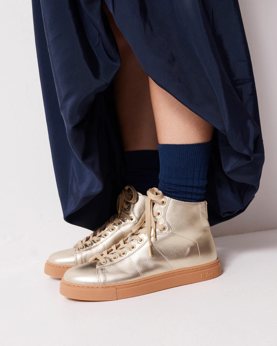Saturn Returns High Top Sneakers for Women - Fashion Gold Metallic Platform Shoes | Perfect for Streetwear, Casual Outfits & Retro Fashion