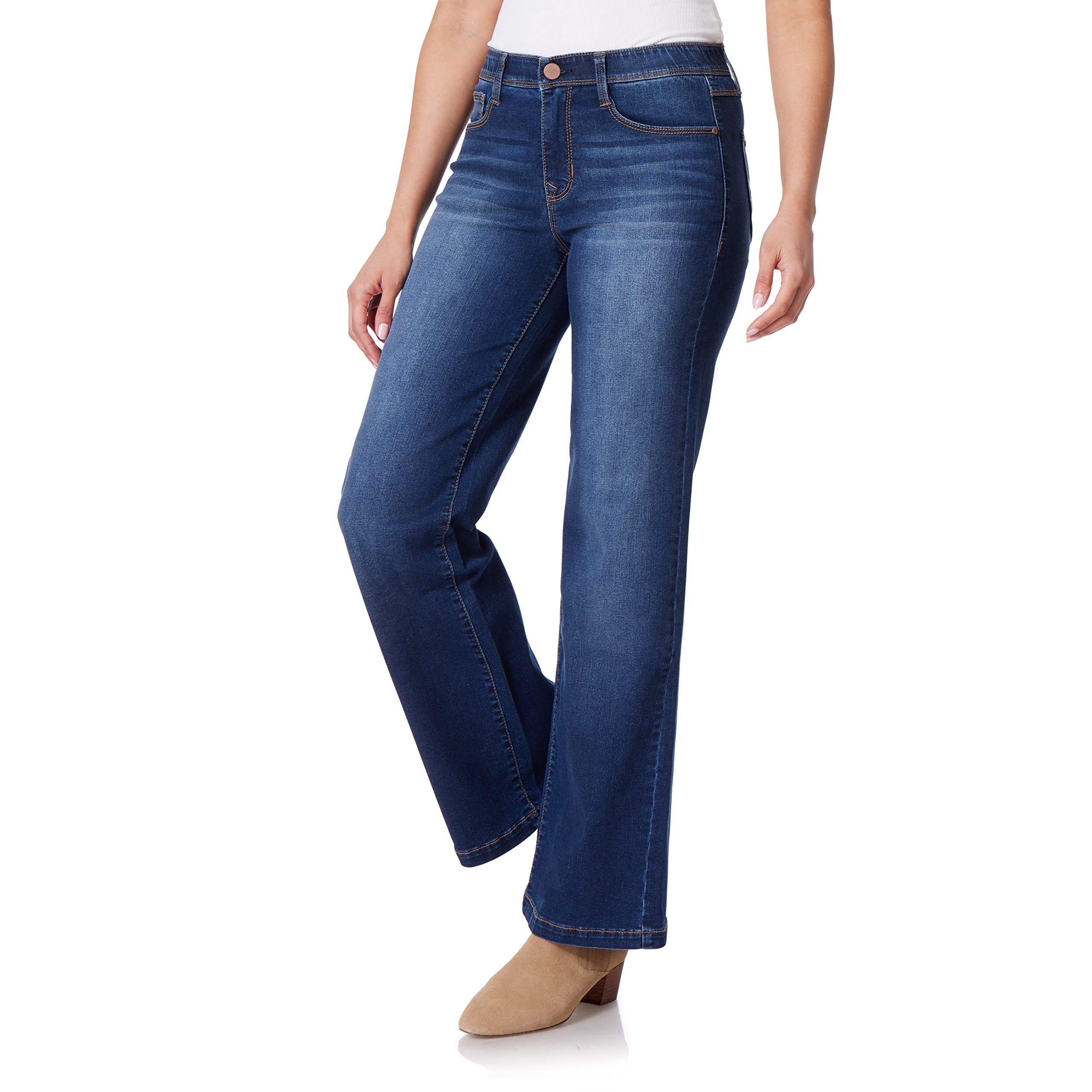 Angels Forever Young Women's 360 Sculpt Mid-Rise Wide Leg Jeans - High Waisted Stretchy Denim Pants for Casual Wear & Everyday Comfort