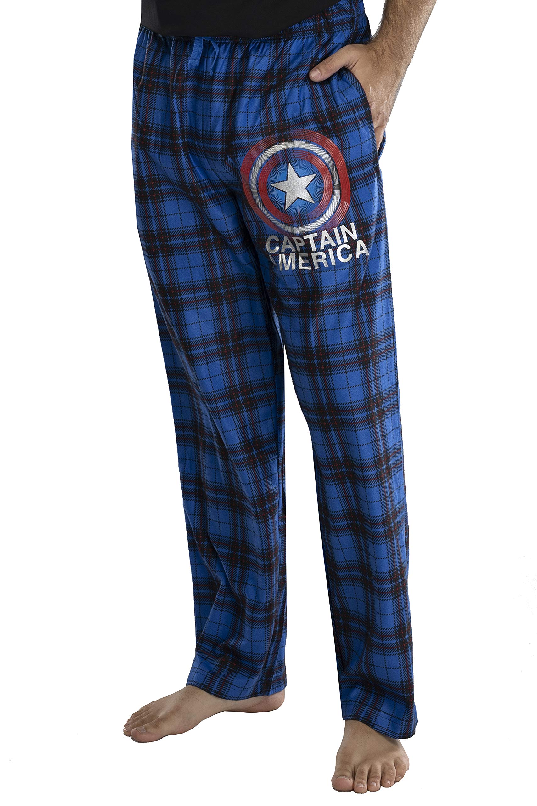 Marvel Men's Captain America Shield Logo Plaid Pajama Pants - Soft Lounge Pants for Superhero Fans, Sleepwear & Cosplay Costume