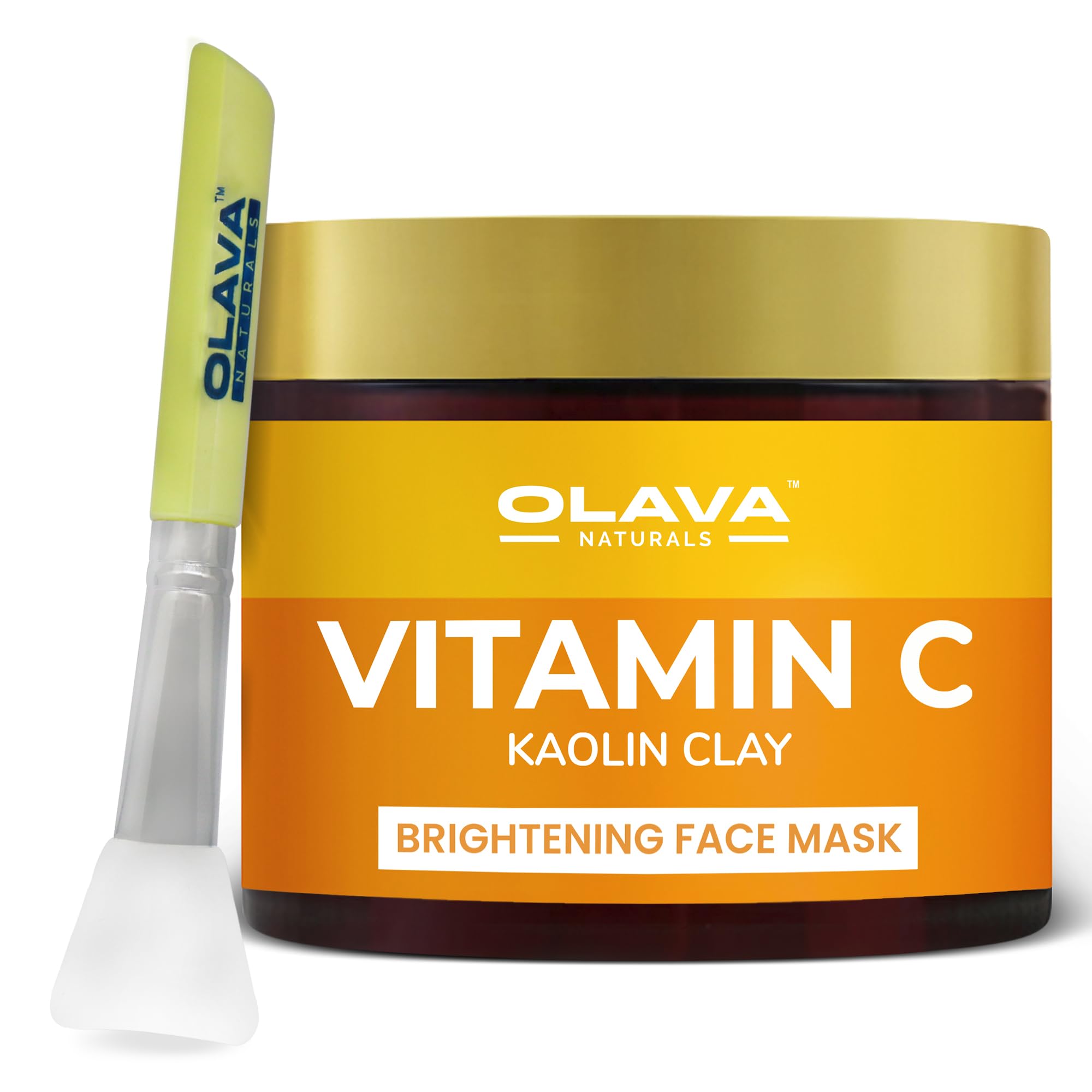 Olava Naturals Vitamin C Face Mask with Kaolin Clay - Brightening & Glowing Skin Treatment for All Skin Types - Includes Face Mask Applicator - 100g - Perfect for Daily Skincare Routine & Spa Nights