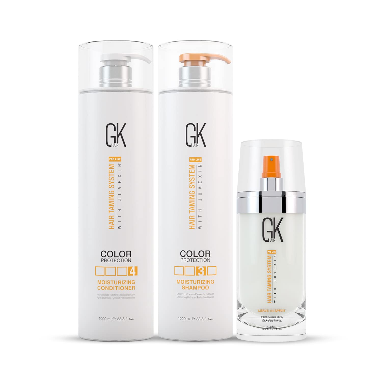 GK Hair Global Keratin Moisturizing Shampoo & Conditioner Set 1000ml with Leave-in Spray 120ml - Repair Dry Damaged Hair for Smooth Silky Strands | Salon Quality Hair Care for Daily Use & Professional Styling
