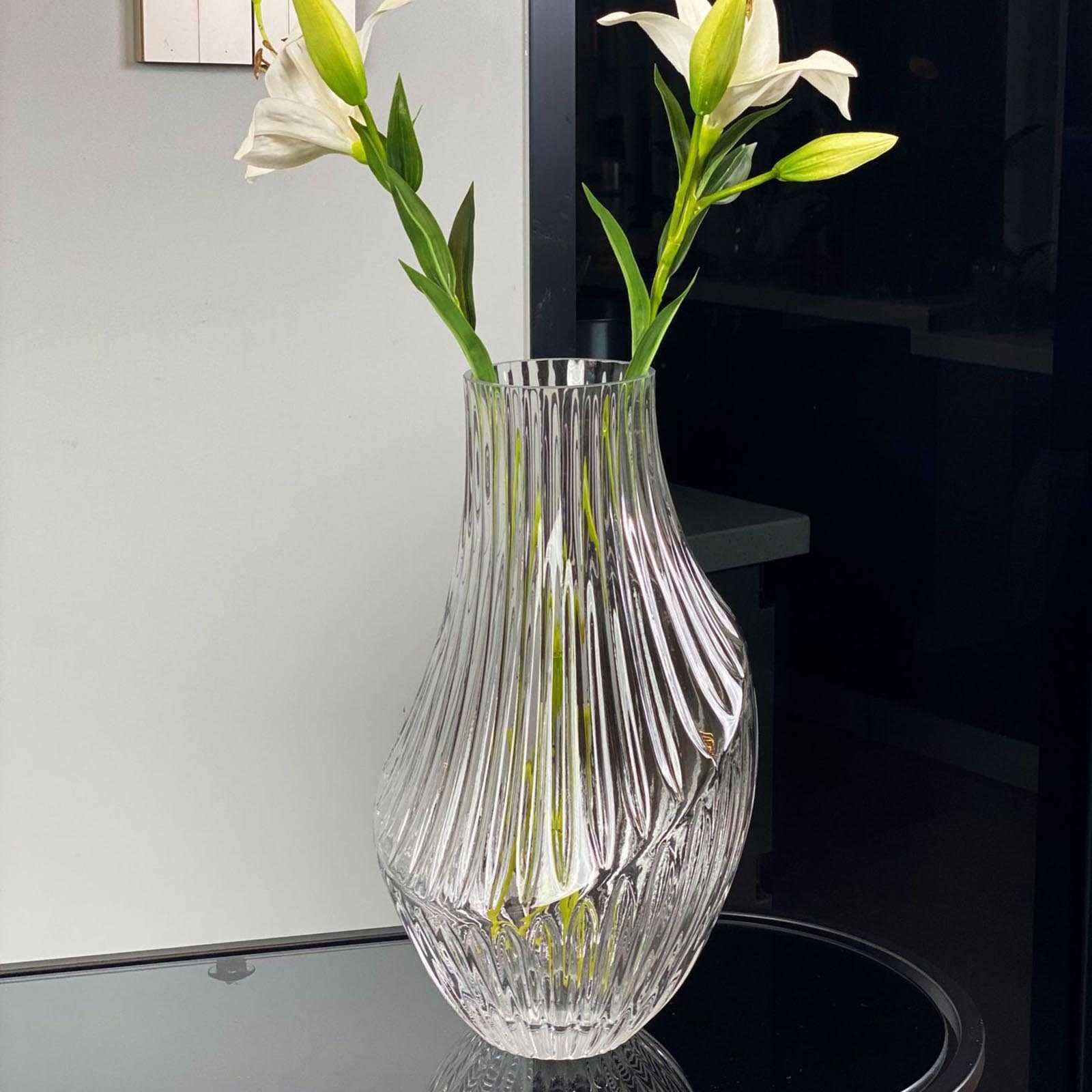 QFXFL Textured Flower Glass Vase - Thickened Crystal Glass Home Decor for Wedding Centerpieces, Dining Table Decor, Living Room & Office Decoration