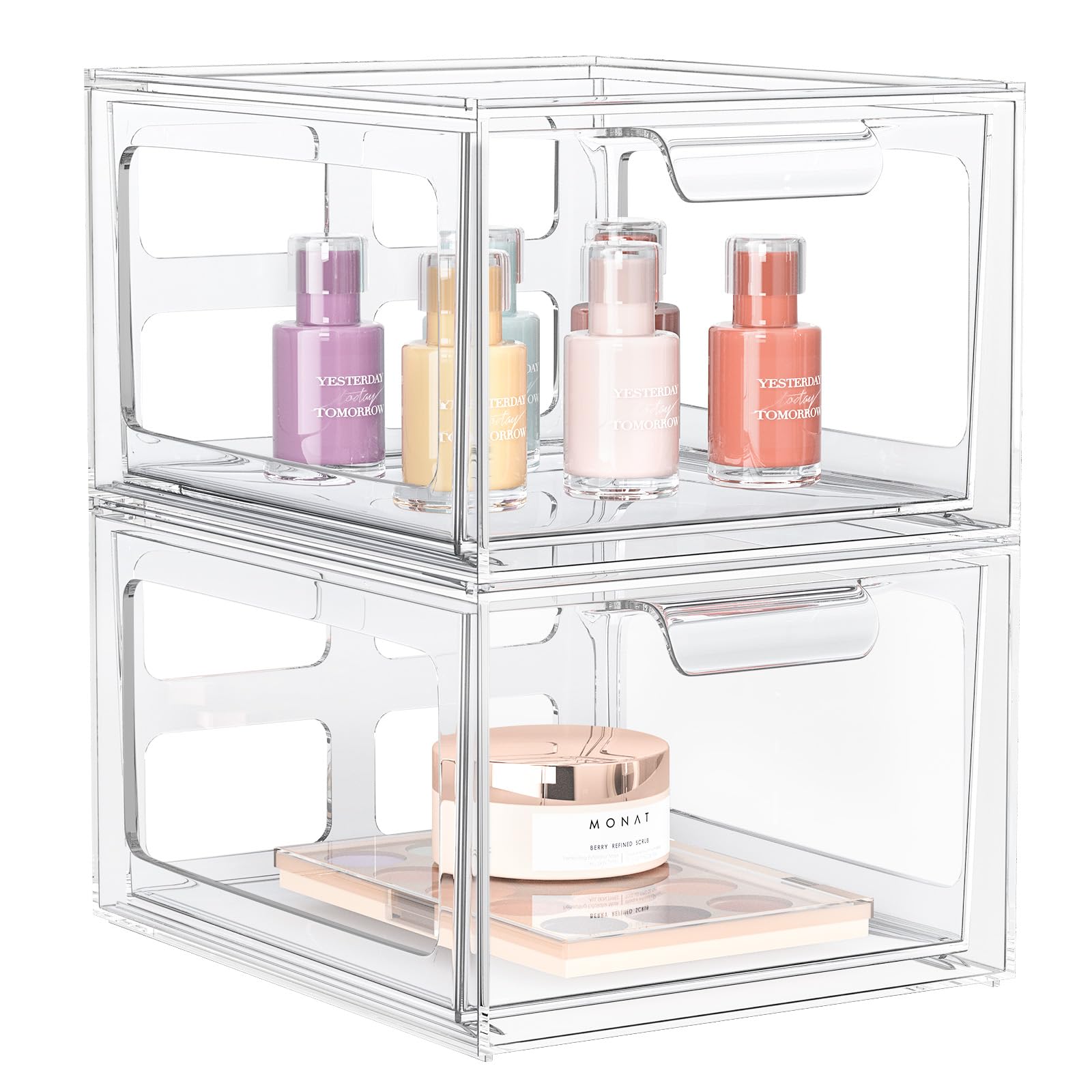 2 Pack Clear Acrylic Makeup Organizer with Handles - Plastic Storage Bins for Vanity, Bathroom, Kitchen & Pantry Organization | Perfect for Cosmetics, Jewelry & Small Item Storage