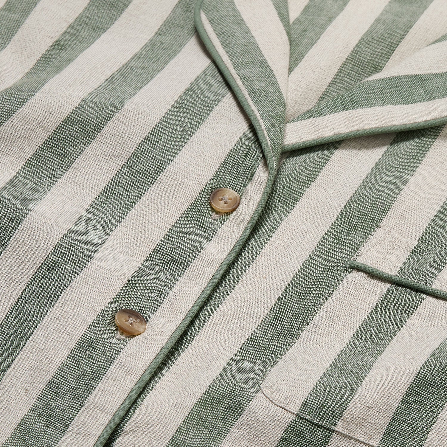 Fern Green Pembroke Stripe Linen Blend Pajama Set - Soft & Breathable Women's Sleepwear for Relaxing at Home or Traveling