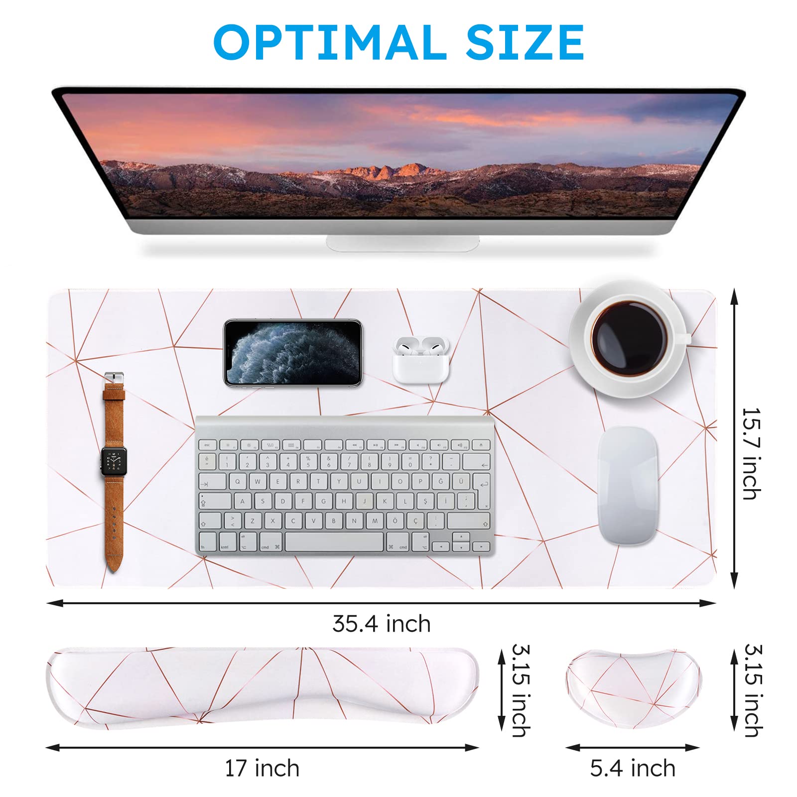 iCasso Gaming Mouse Pad Set with Wrist Rest - XXL Ergonomic Desk Mat for Pain Relief & Comfort