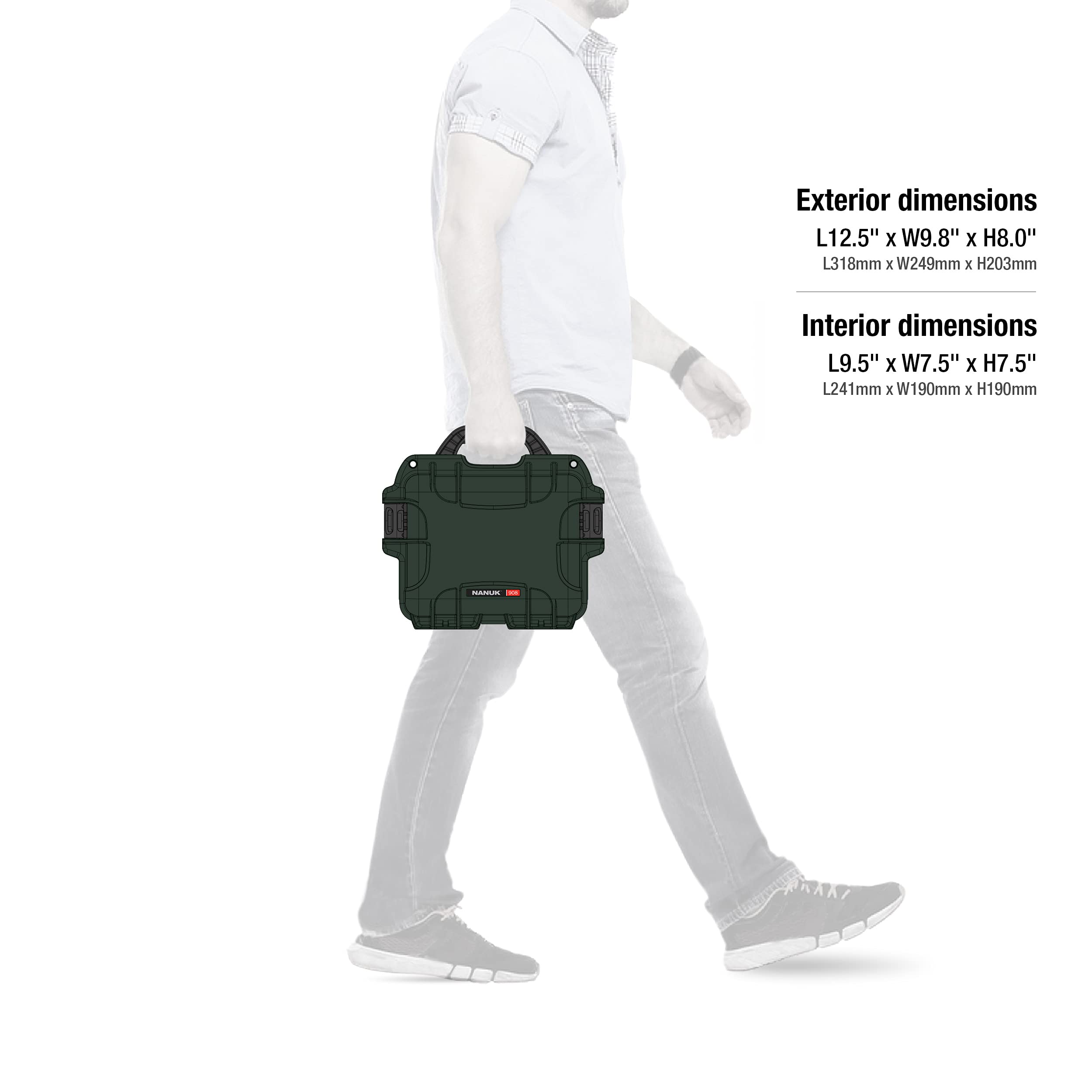 Nanuk 908 Waterproof Hard Case - Olive - Durable Travel Protection for Cameras, Drones & Electronics - Made in Canada - Perfect for Outdoor Adventures & Air Travel