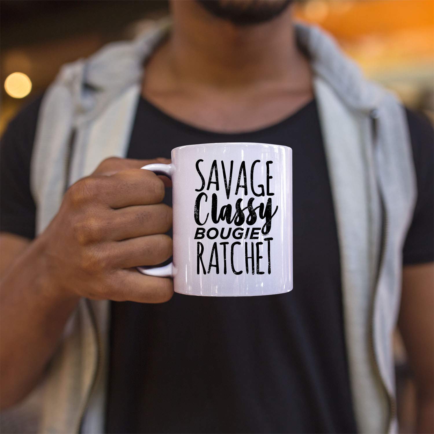 Veracco Funny Ceramic Coffee Mug - Savage Classy Bougie Ratchet Design - Perfect Gift for Coffee Lovers, Bachelor Party Favors & Office Humor (White, 15oz) - Great for Home, Office & Gag Gifts