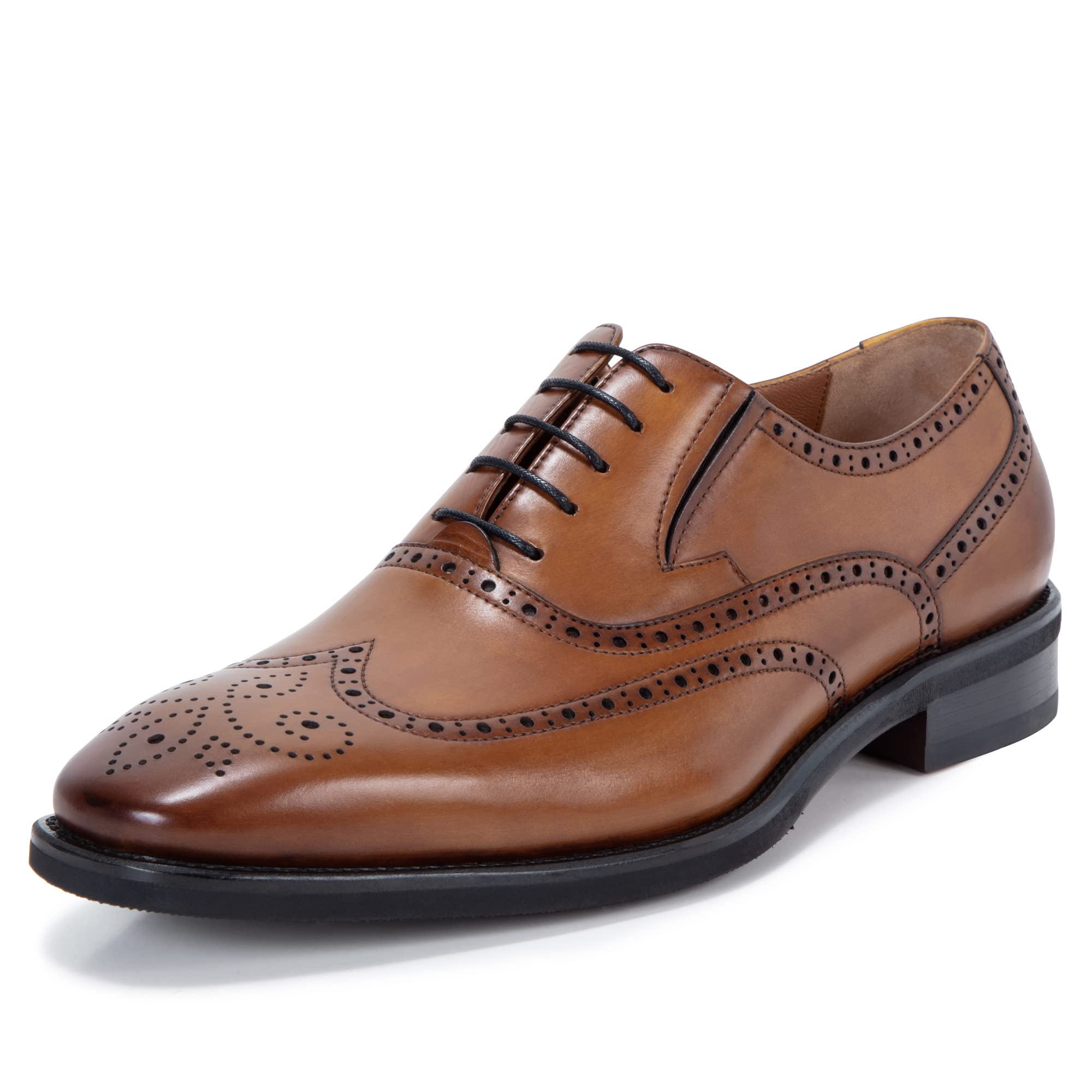 Men's Oxford Dress Shoes - Classic Gatsby Low Heel Leather Brogue Wingtip Formal Shoes for Business, Office & Wedding | Black Leather Shoes for Men | Perfect for Professional Work, Formal Events & Special Occasions