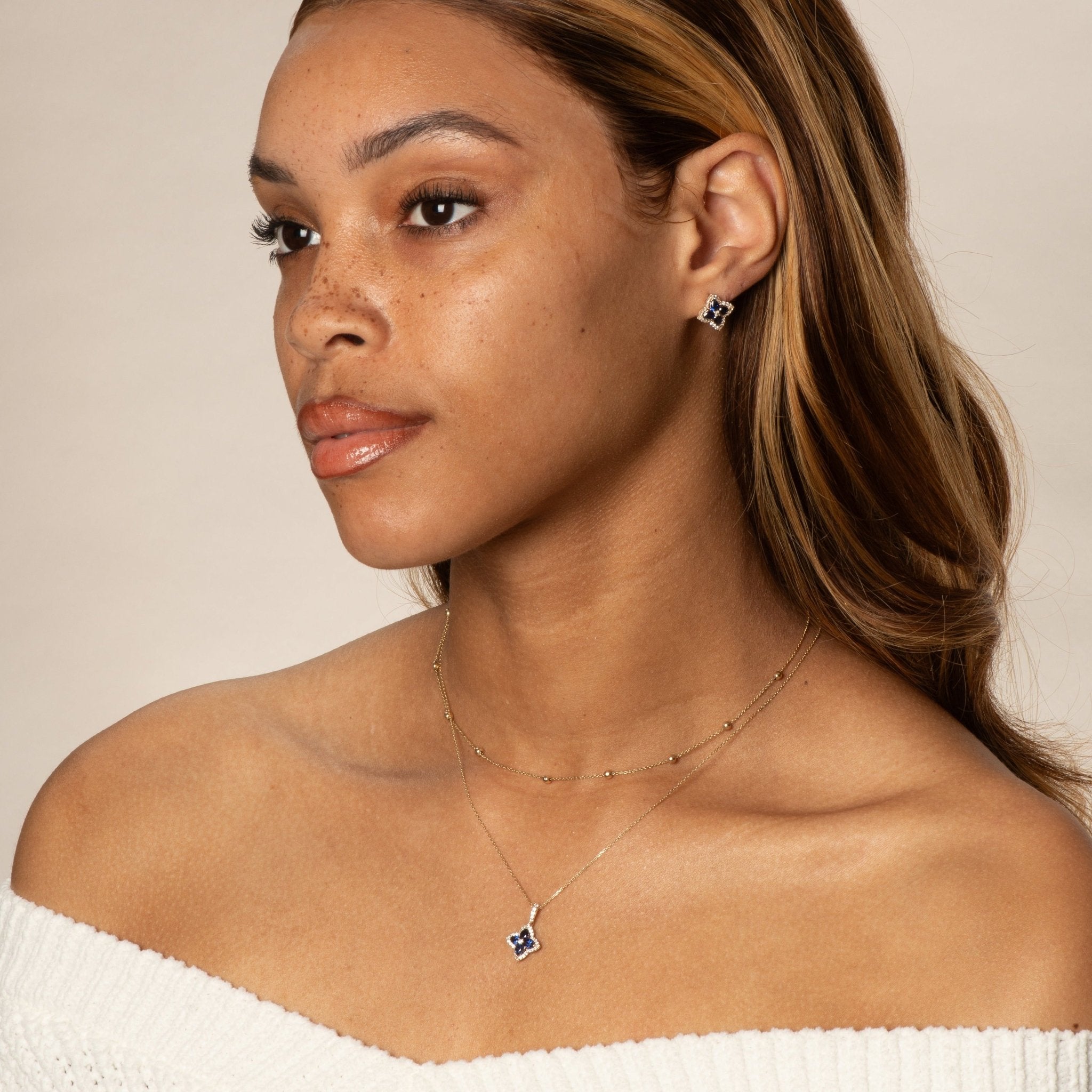 10k Yellow Gold Blue Sapphire Clover Pendant with White Sapphire Halo - Elegant Jewelry Gift for Women, Perfect for Birthdays, Anniversaries & Special Occasions