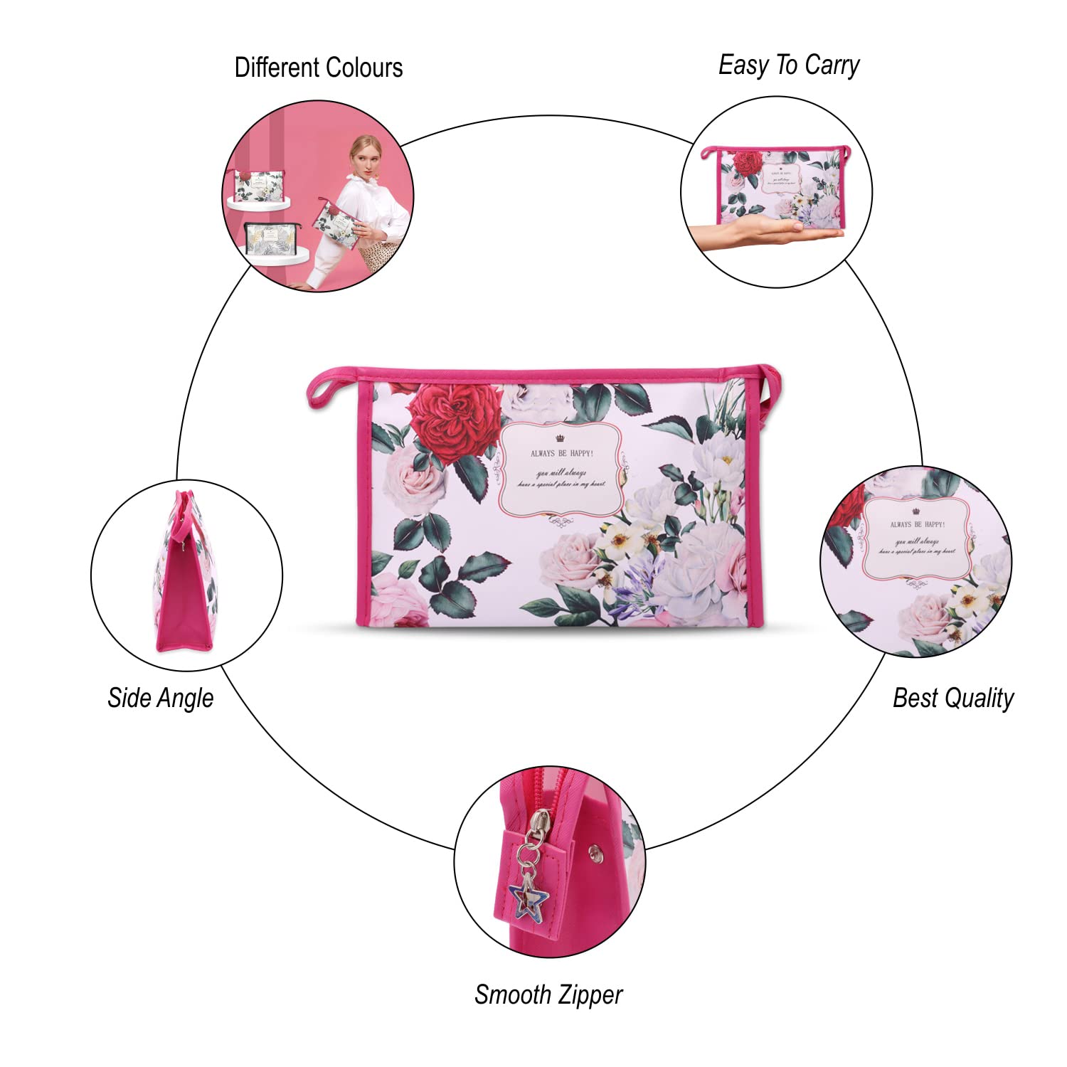 **Ayaha PU Floral Print Makeup Pouch for Women – Stylish Cosmetic Bag for Travel & Daily Use | Waterproof Toiletry Organizer | Perfect for Makeup Brushes, Lipsticks & Skincare Essentials**    *(Use Cases: Ideal for travel, gym, daily makeup storage, or as a stylish gift for women.)*